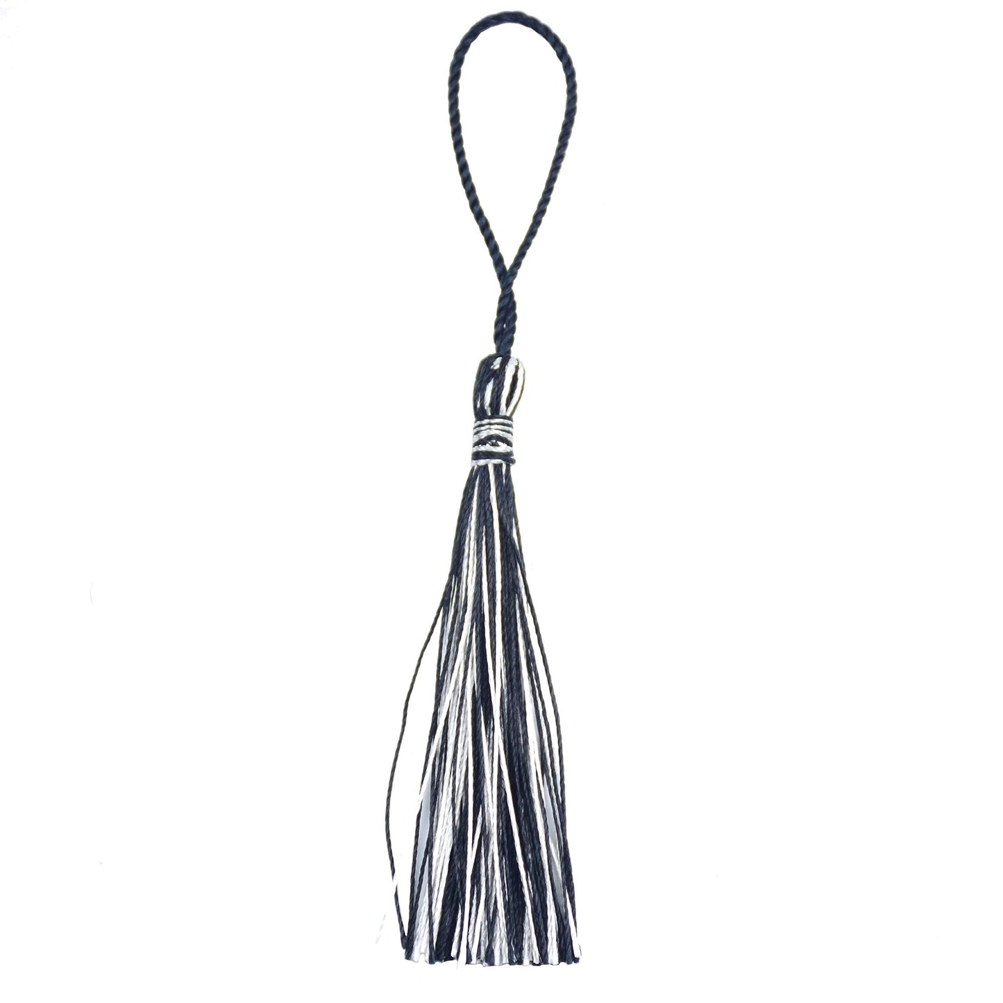 100pcs 13cm/5 Inch Silky Floss Bookmark Tassels with 2-Inch Cord Loop and Small Chinese Knot for Jewelry Making, Souvenir, Bookmarks, DIY Craft Accessory (Black&Silver)