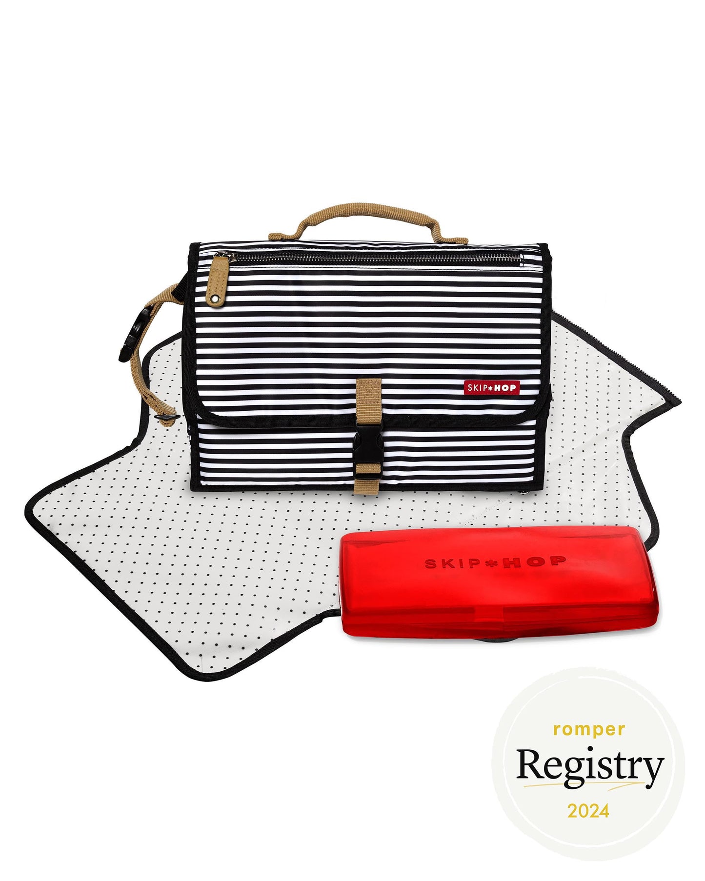 Skip Hop Pronto Signature Portable Changing Mat, Cushioned Diaper Changing Pad with Built-in Pillow, Black Stripe