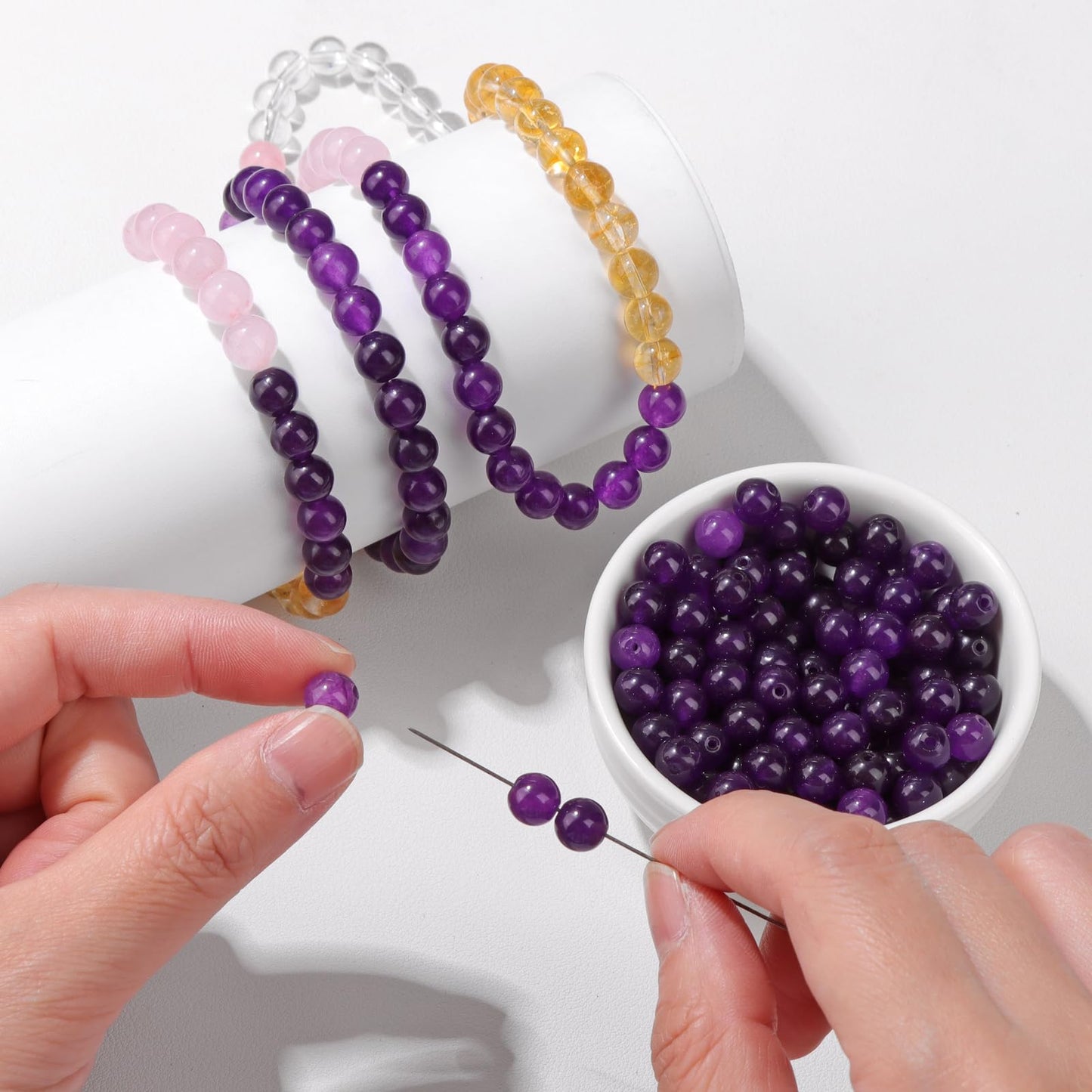 Risyfjew 100PCS 8mm Natural Amethyst Beads Gemstone Round Loose Beads for Jewelry Making Chakra Crystal Stone Beads for Bracelets Necklace Earrings Making Supplies (100pcs/Strand)