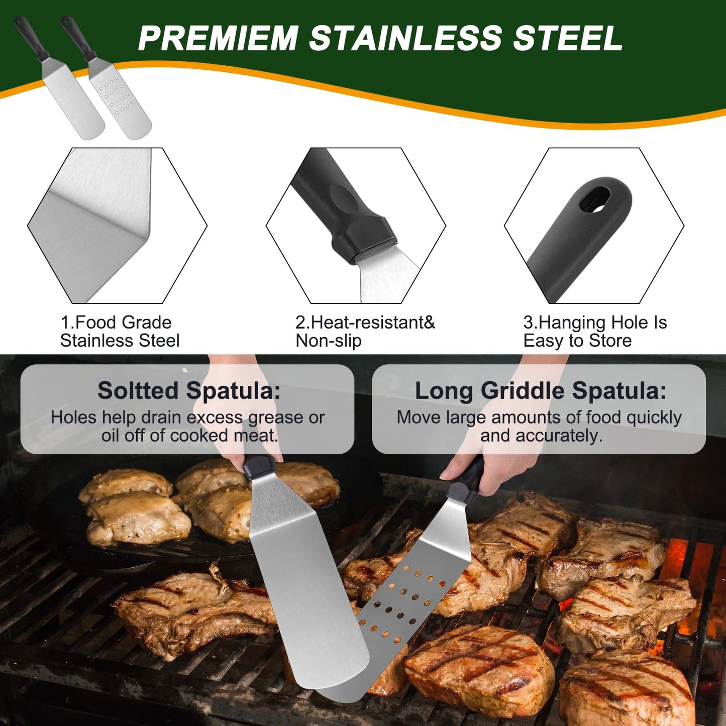 22PCS Griddle Accessories for Blackstone, Flat Top Grill Accessories for Camp Chef, Griddle Spatula Set with Metal Spatula, Enlarged Spatulas, Basting Cover, Scraper for Outdoor Barbecue