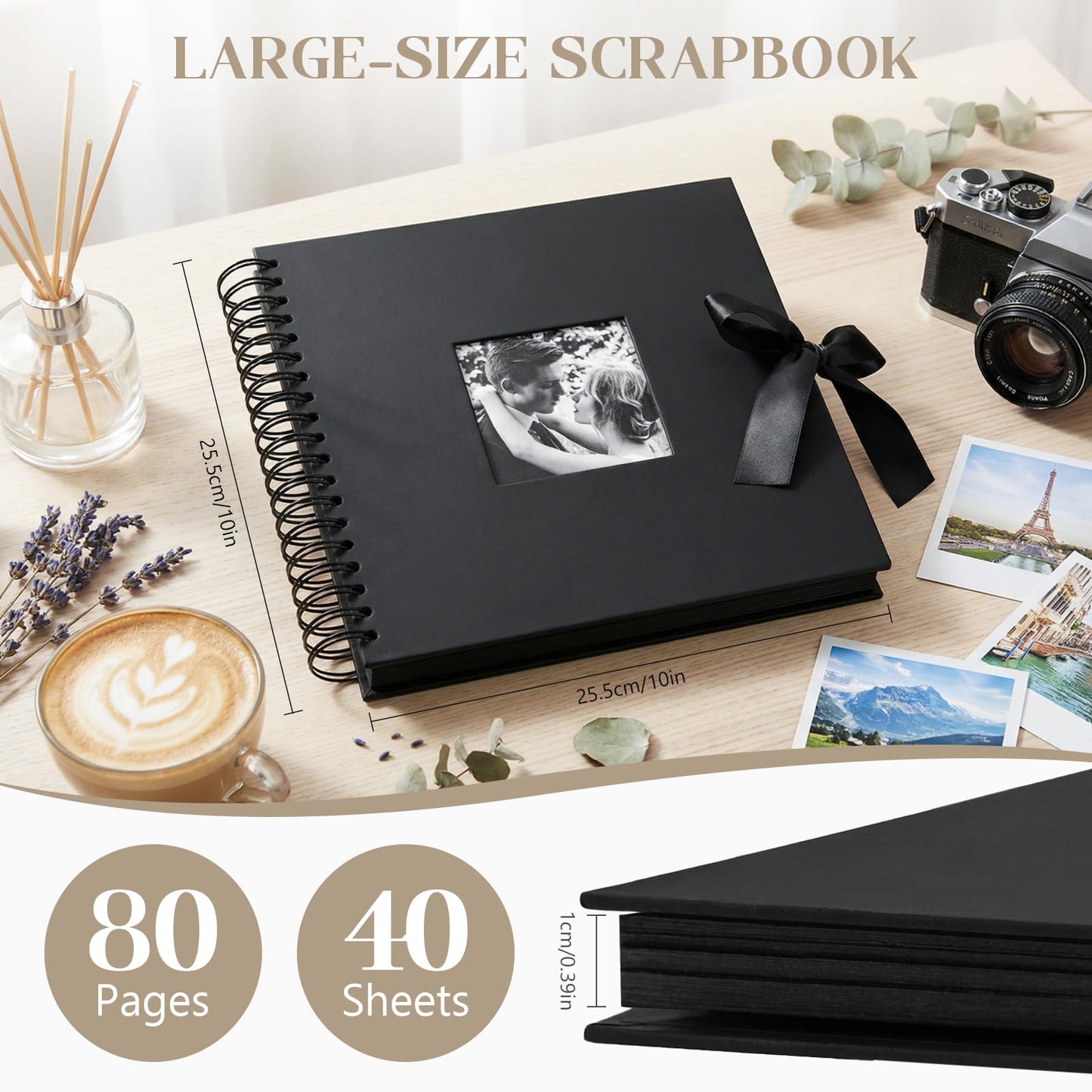 INNOCHEER Photo Album - Self Adhesive 80 Black Pages, Large Scrap Book Wedding Guest Book for DIY Anniversary Travel Memory Scrapbooking (Black 10X10)