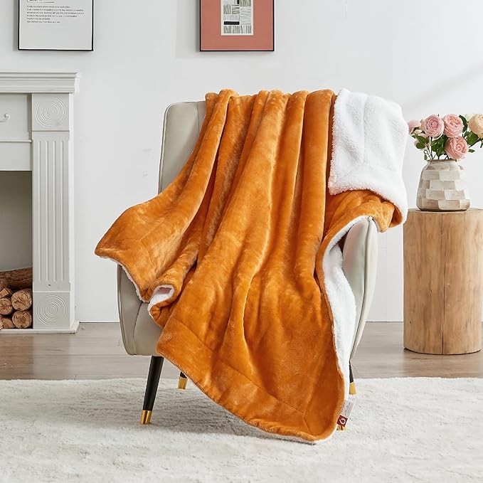 SOCHOW Sherpa Fleece Throw Blanket, Double-Sided Super Soft Luxurious Plush Blanket Throw Size, Burnt Orange, 50x60 inches