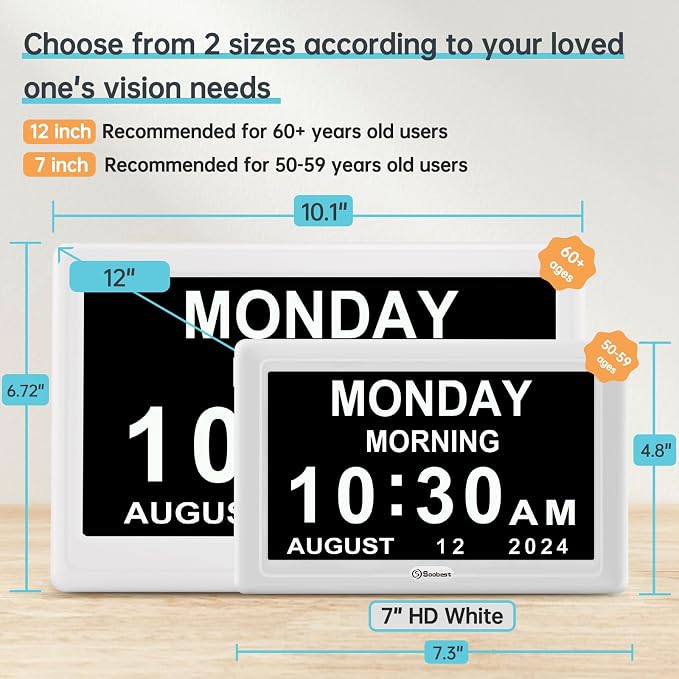 Soobest Dementia Clocks for Seniors, 7” Digital Date Clock Large Display