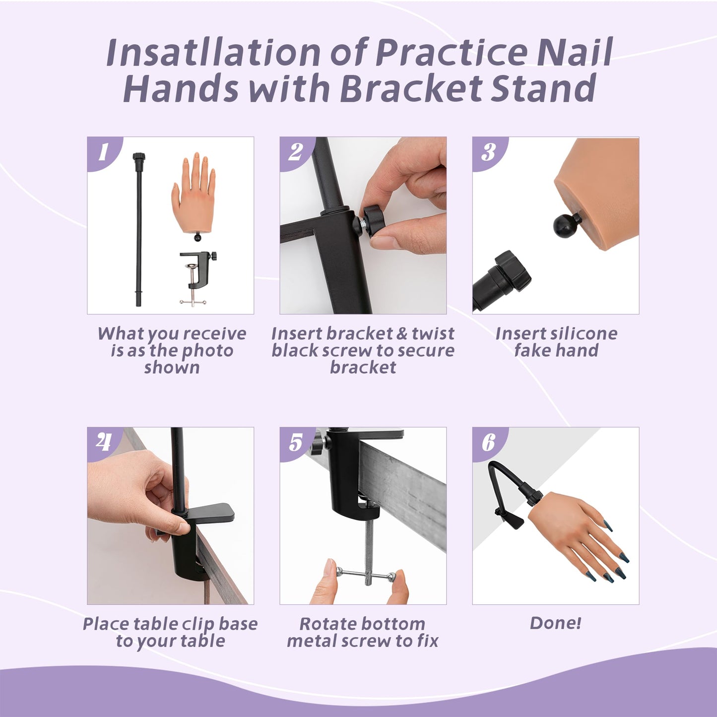 Veikmv Practice Hand for Acrylic Nails,Realistic Silicone Mannequin Hand with Flexible Fingers for Acrylic Nails, Gel Polish Training, Complete Nail Art Beginner Set with Brush & File