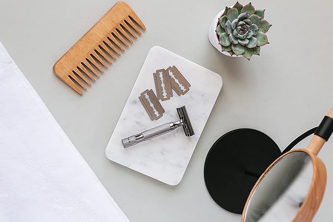 Beau Brummell Solid White Marble Decorative Jewelry & Accessory Tray for Bathroom, Kitchen, Vanity, Dresser, Nightstand or Desk | Hand Crafted from 100% Real Solid White Marble | 6.5"x4.5"x 0.5"