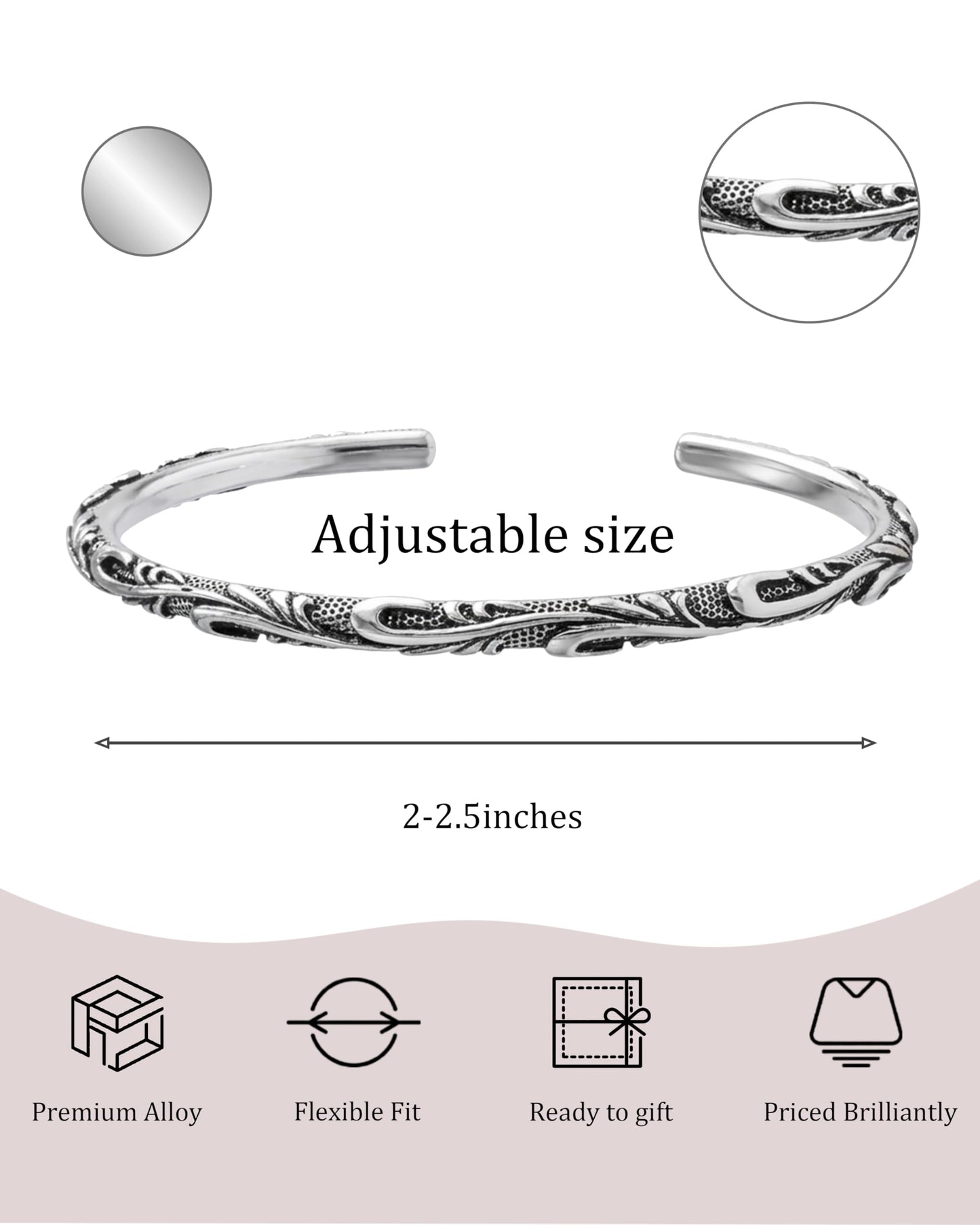 Irideket Vintage 925 Sterling Silver Plated Cuff Bracelet Bangle, Adjustable Silver Bangle Silver Jewelry for Women
