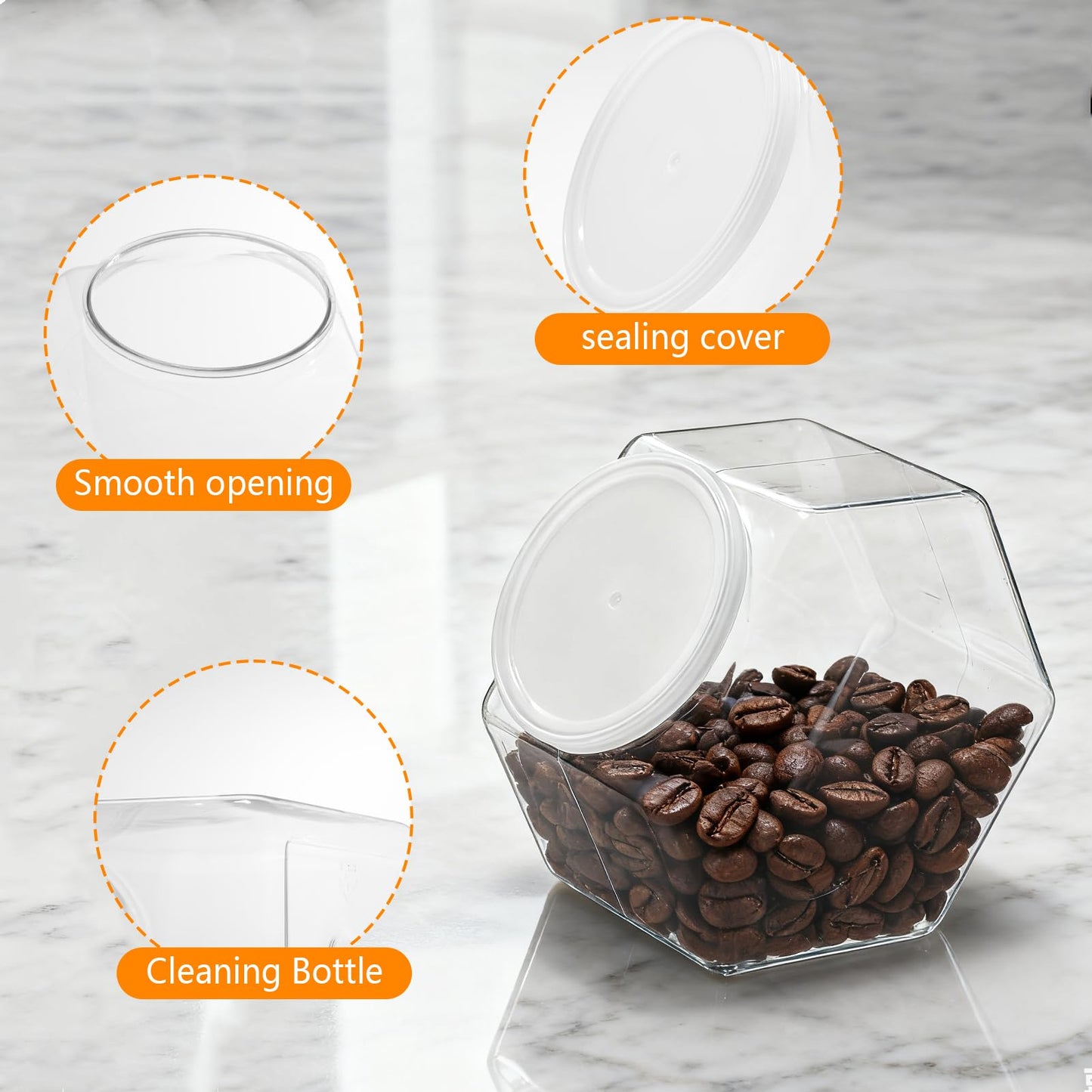 4 Pack Plastic Candy Jars with Lids Hexagon Cookie Jars Kitchen Counter Candy Bar Containers Acrylic Clear Containers for Buffet Storage Display Dog Treat Laundry Pod Buffet Craft Kitchen Storage