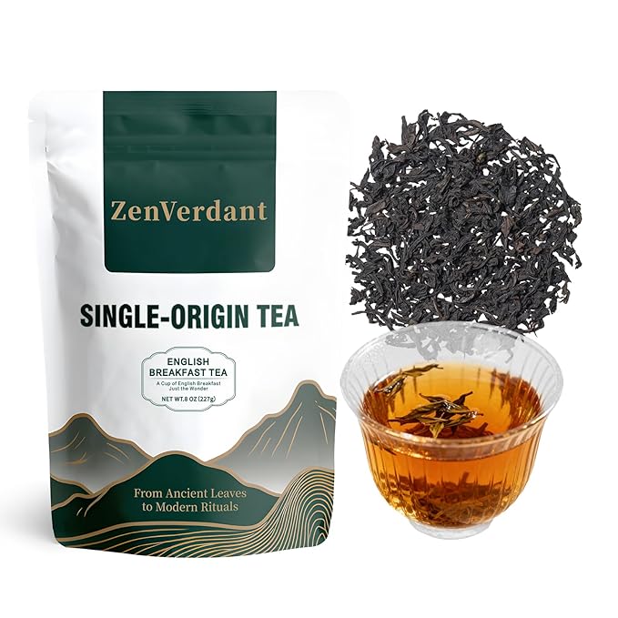 ZenVerdant Premium Breakfast Tea Loose Leaf, 8oz | Smooth Rock Tea Base, Floral Notes, Caramel Sweet Aftertaste, Smooth & Non-Bitter | 3+ Steeps