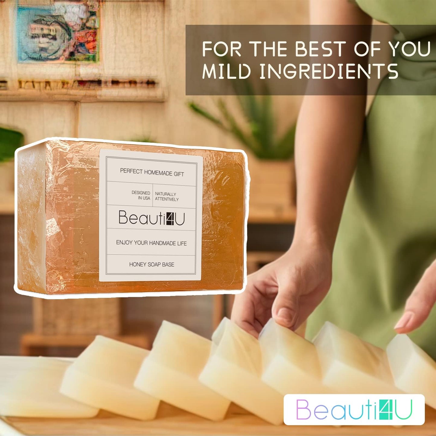 BEAUTI4U 2LB Honey Soap Base - Saop Making Supplies - Melt And Pour Sope Bace - Melt And Pour Sope - Sope Making Supplies - Organic Saop Base For Soap Makeing