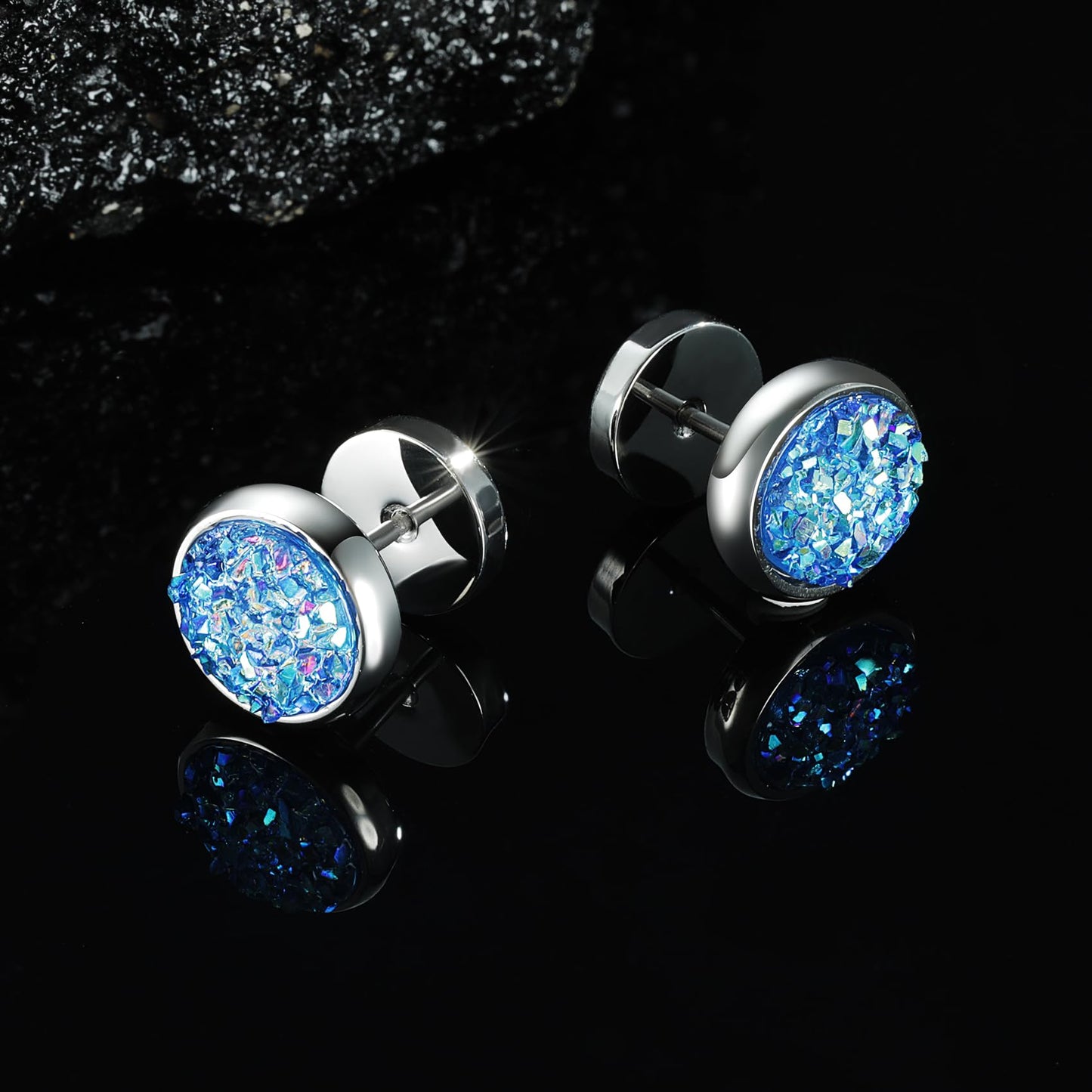 Women Men Flat Back Stud Earrings Non-Nickel Crystal Stone Earrings Titanium Stainless Steel Hypoallergenic Cartilage Earrings Stud for Sensitive Ears
