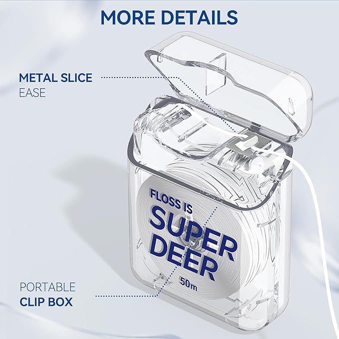 Super Deer Flat Dental Floss - Mint, PTFE Floss, Gentle on Gums, Expands & Stretches,Plaque Remover for Teeth, Shred Resistant, Floss Slides Smoothly, Easy to Use, 55 yd (6)