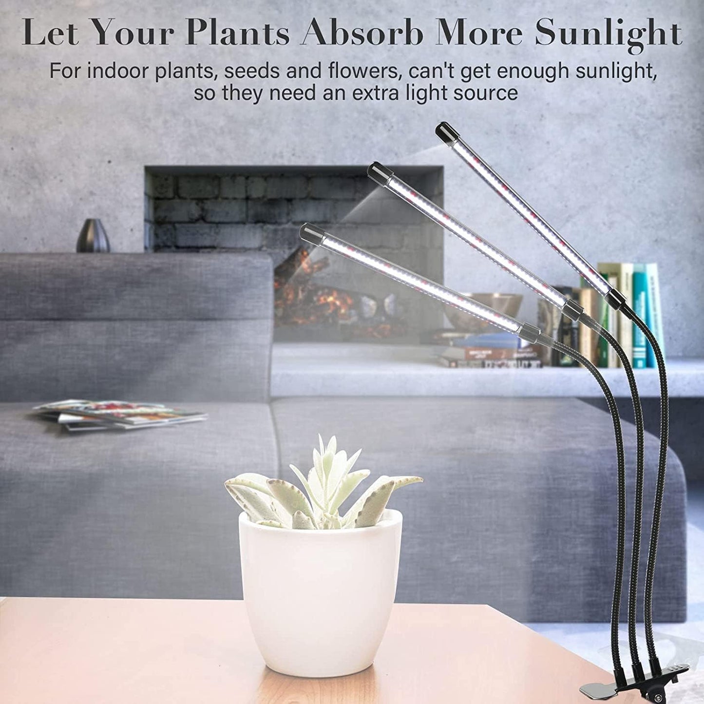 iPower LED Grow Lights for Indoor Plants, 6000K Full Spectrum Growing Lamp with White Red LEDs, 5-Level Dimmable, Auto On Off with 4/8/12H Timer, 3 Tubes