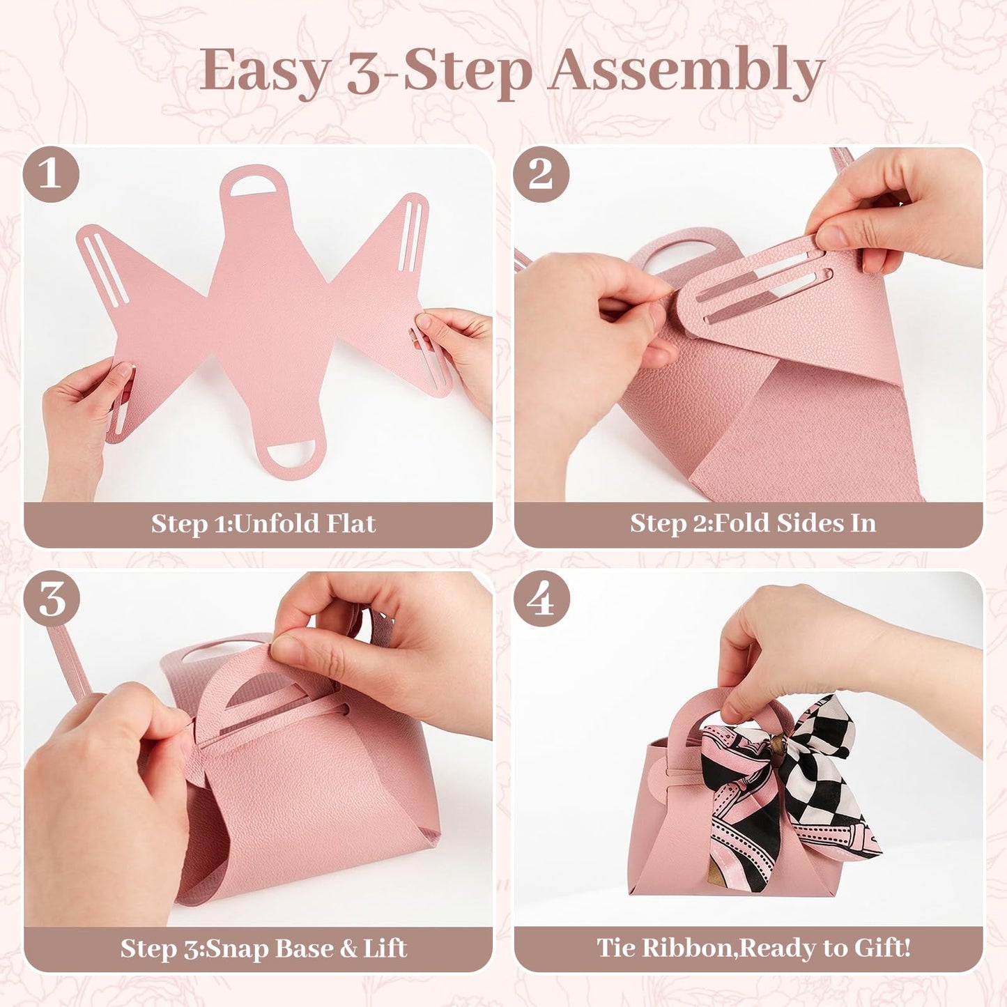 VGOODALL Small Gift Boxes with Bow Handle, Party Favor Boxes, 10 Pack, Pink, PU Leather for Wedding, Baby Shower, Birthday
