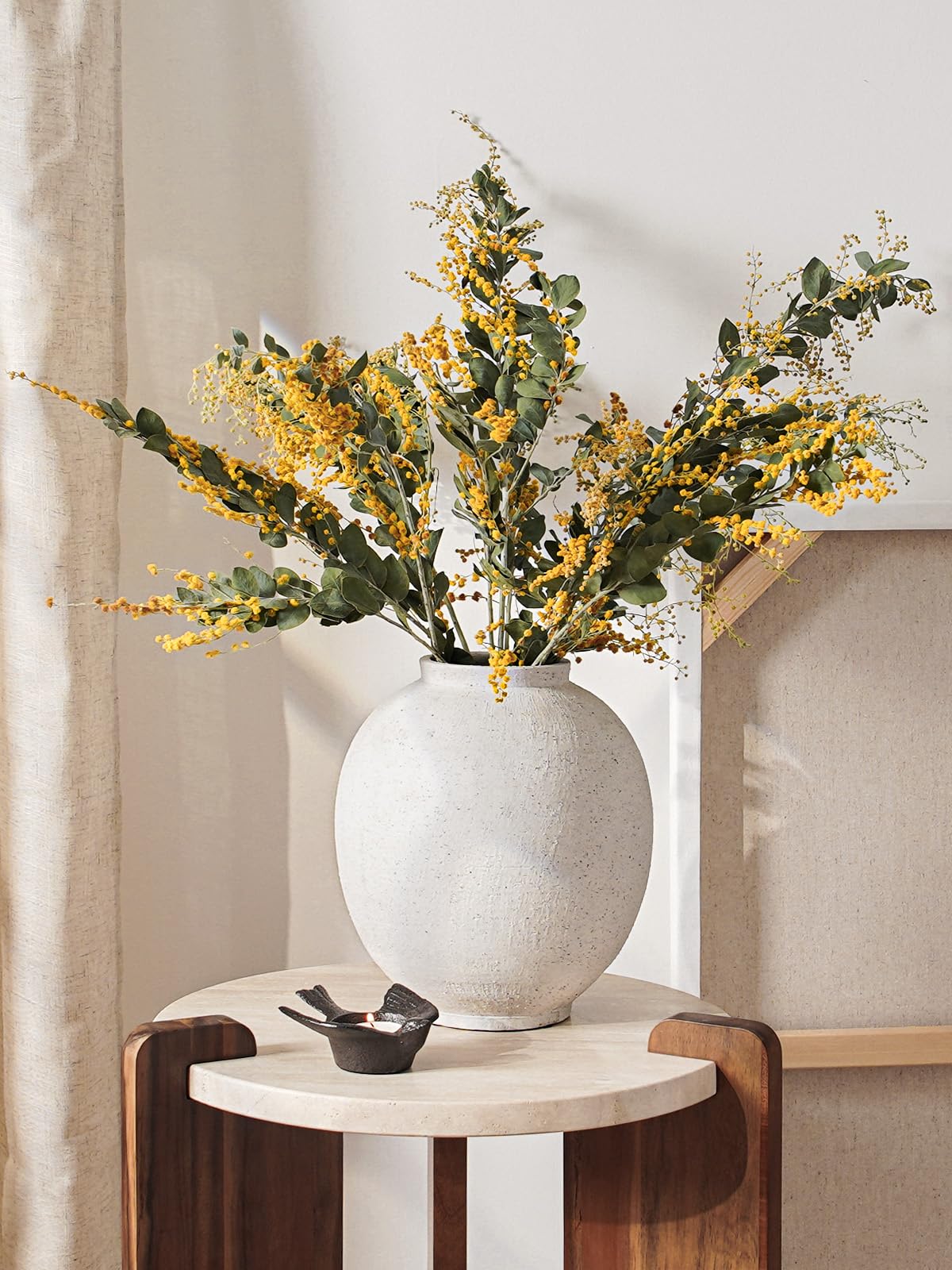 Large White Ceramic Vase - 9.8 Inch Rustic Farmhouse Flower Vase for Home Decor, Minimalist Tall Vases for Living Room, Table, Bathroom, Holiday & Weddings (Sandstone White)