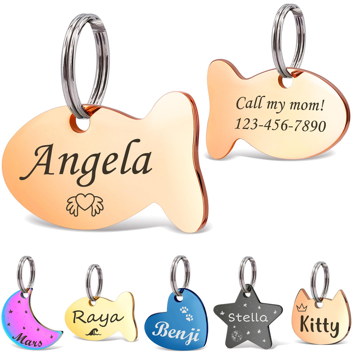 Anavia Small Size Dog Cat ID Tags, Small/XS Personalized Color Plated Stainless Steel Puppy Kitten Name Tags, Customized Engraved Nameplate Pet Collar Tag (Blue, Star)