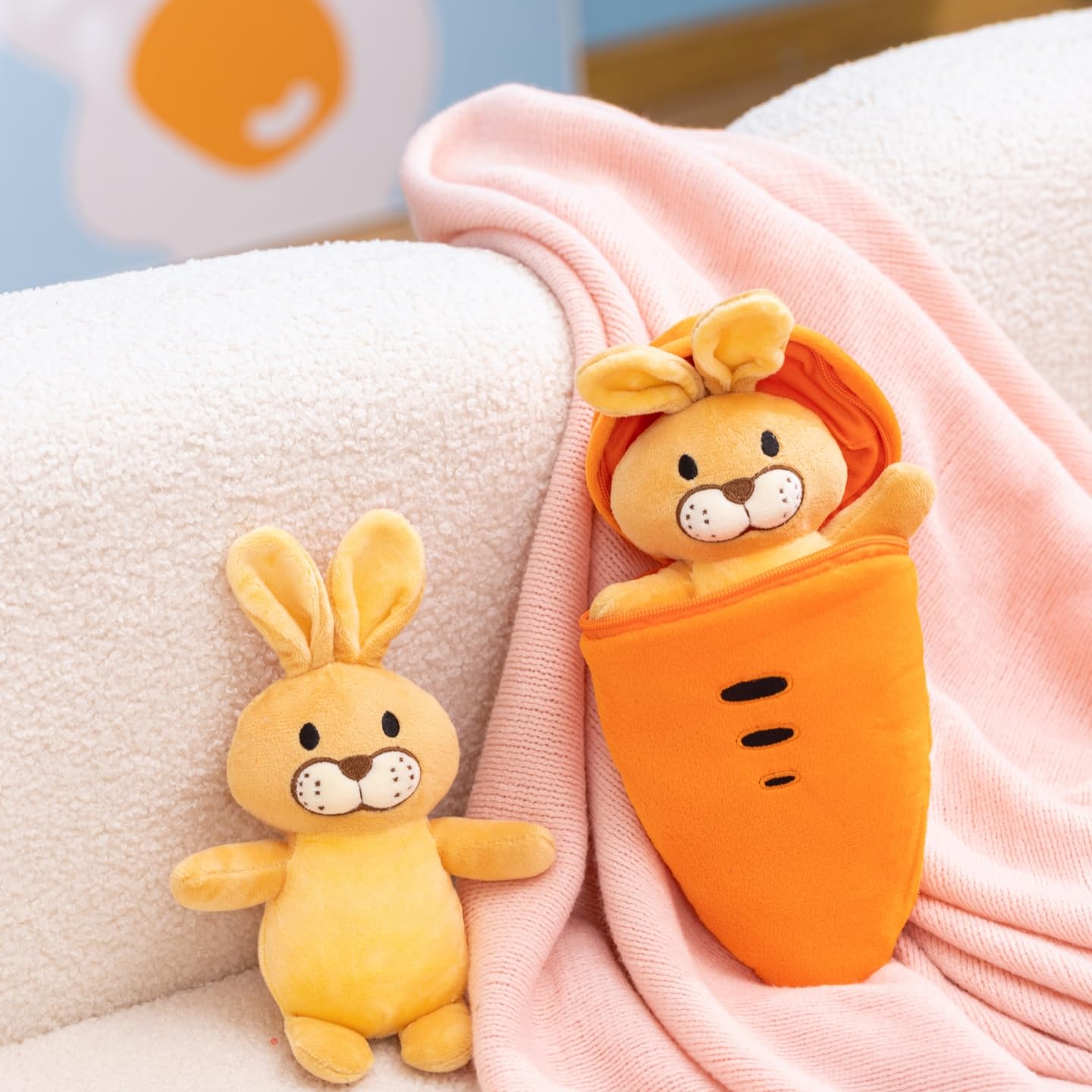 unsnurnoch Carrot Plush Toy with Bunny Inside 11" - Interactive Zipper Design, Rabbit Stuffed Animal, Cute Easter Gift & Home Decor, Soft Bunny Stuffed Animal for Kids & Collectors