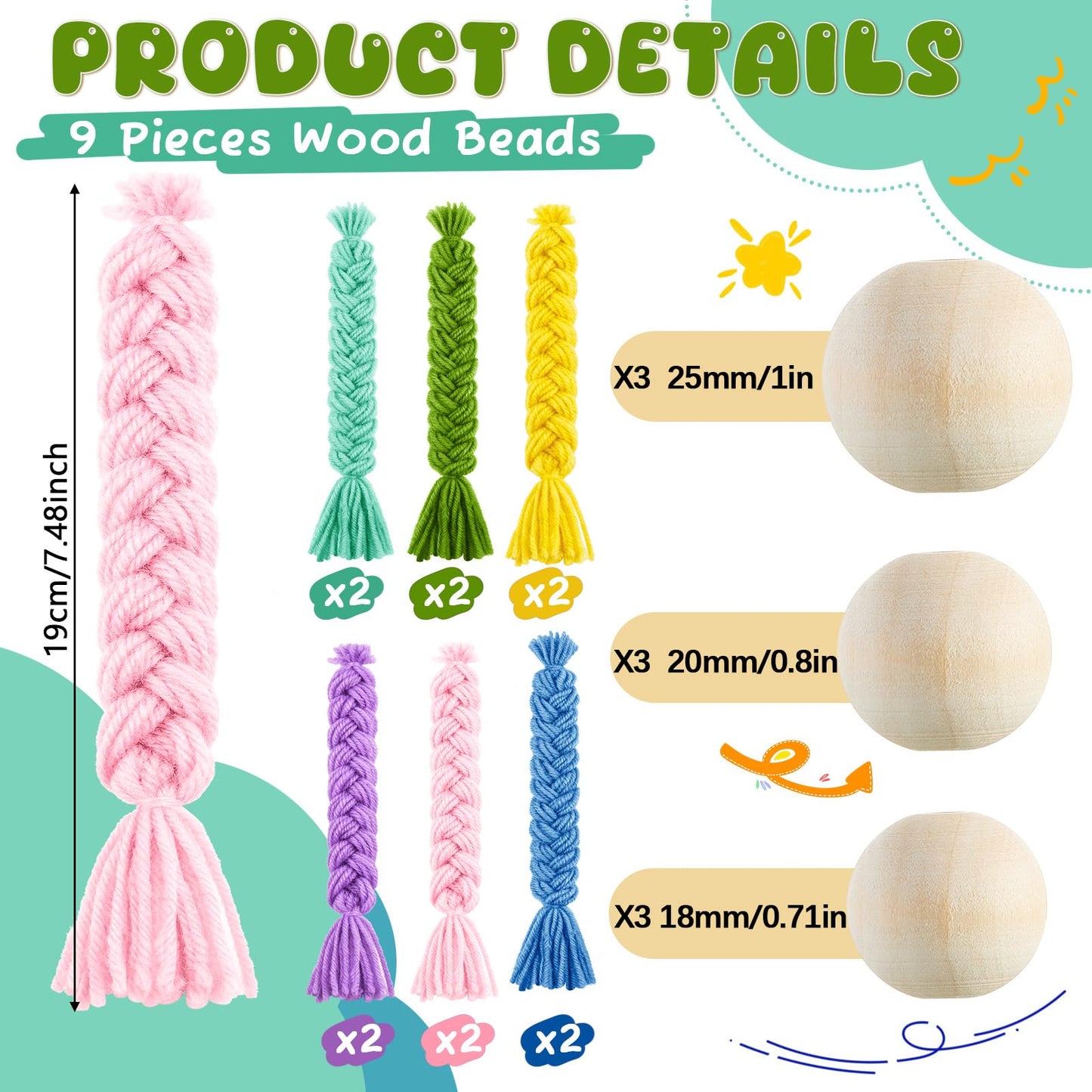 Syhood 21 Pcs Spring Gnome Braids for Crafting Summer Gnome Making Supplies for Easy Craft Pre Cut Dwarf Braid Beard and Small Unfinished Wooden Ball Nose Handmade Accessories