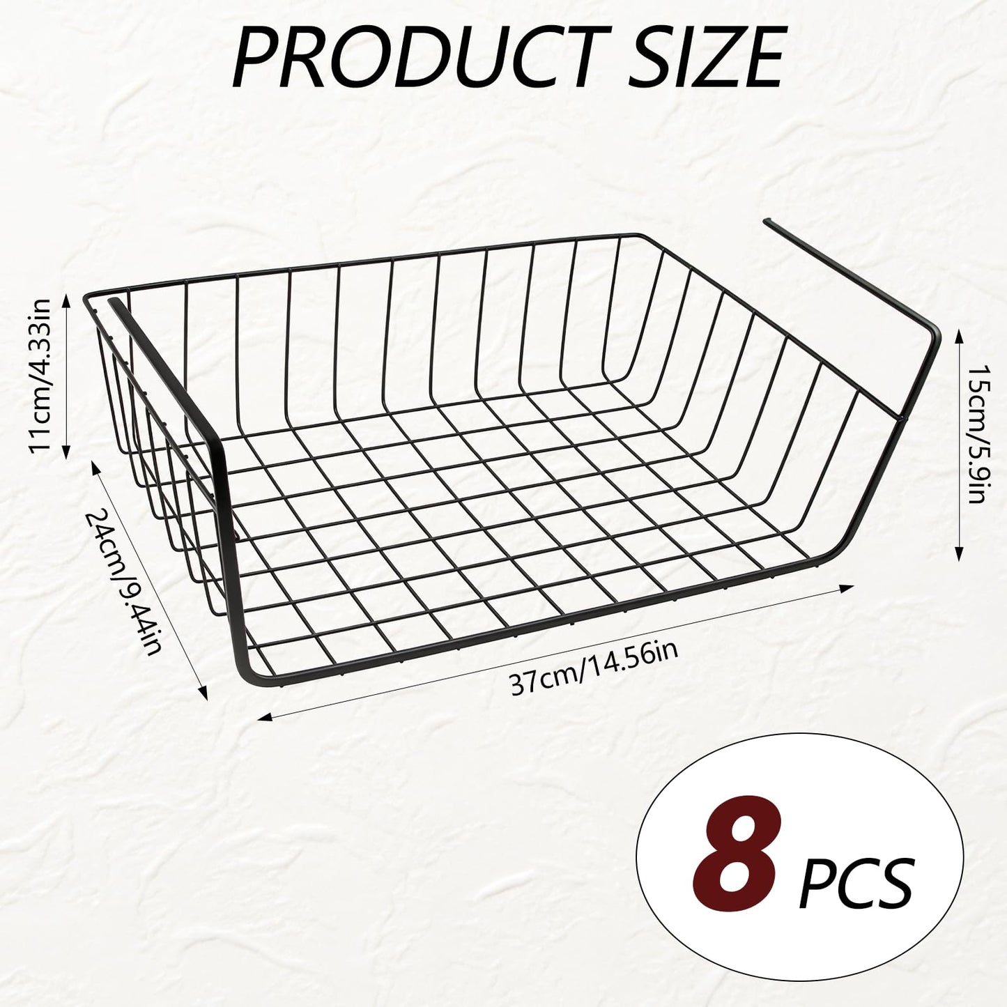 Orepzinc 8 Pcs Under Shelf Basket, Hanging Under Cabinet Wire Storage Rack Slides Under Wire Shelves for Counter Pantry Desk Bookshelf