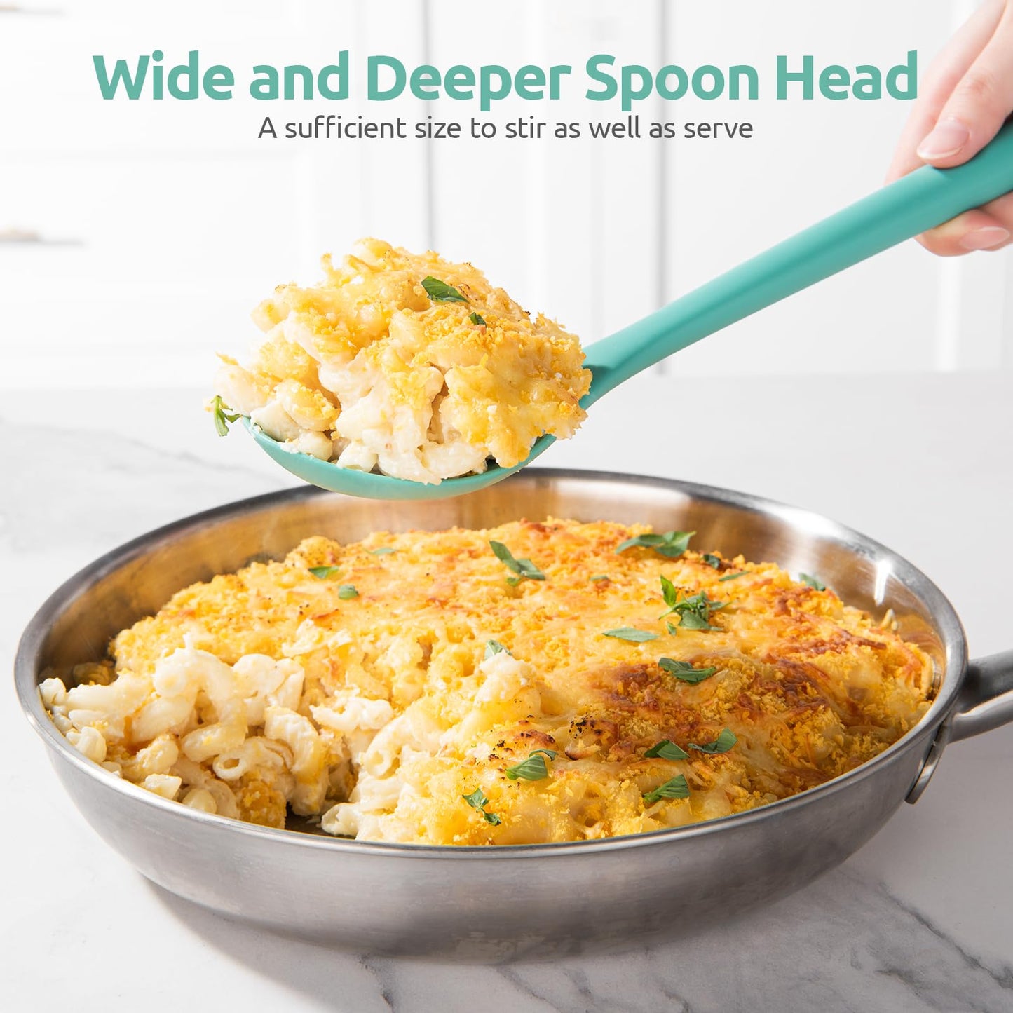 600ºF Heat Resistant Silicone Spoons: U-Taste 13.3in Solid & Slotted Kitchen Cooking Tool, Nonstick Long Rubber Utensil, Sturdy for Mixing, Serving, Stirring, Frying, Basting (Aqua Sky, 2PCS)