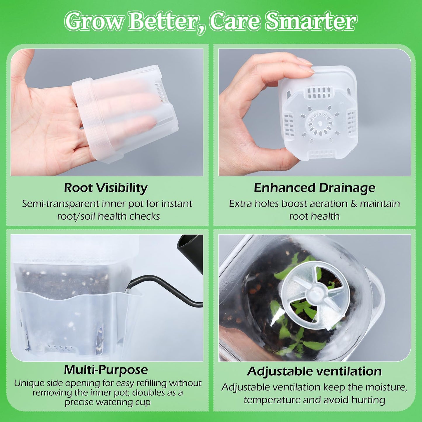 LEMEWEL 12 Pack 2.5" Self Watering Propagation Pots with Humidity Dome, Clear Plastic Seed Starter Cups, for Seedlings, Cuttings, Succulents, Herbs, Vegetables, 12 Plant Labels Included