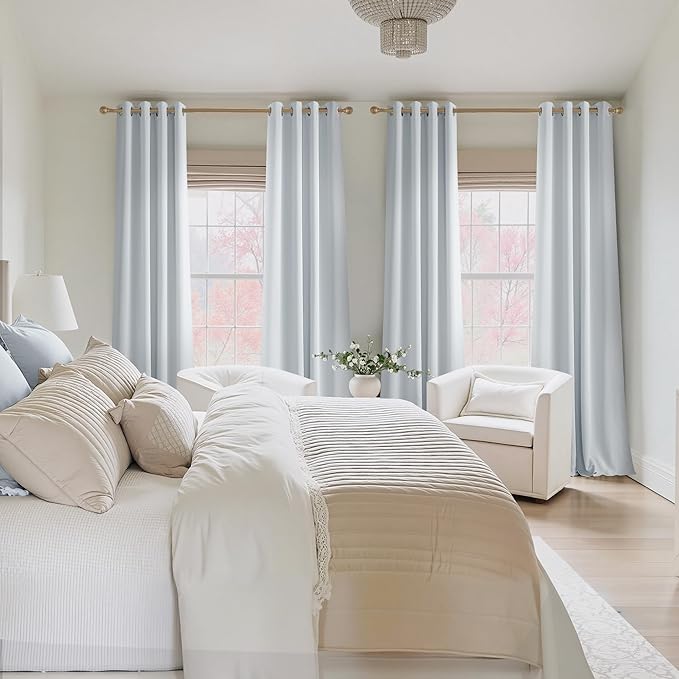 NICETOWN Room Darkening Draperies Curtains Panels, 2 Panels Greyish White W52 x L63