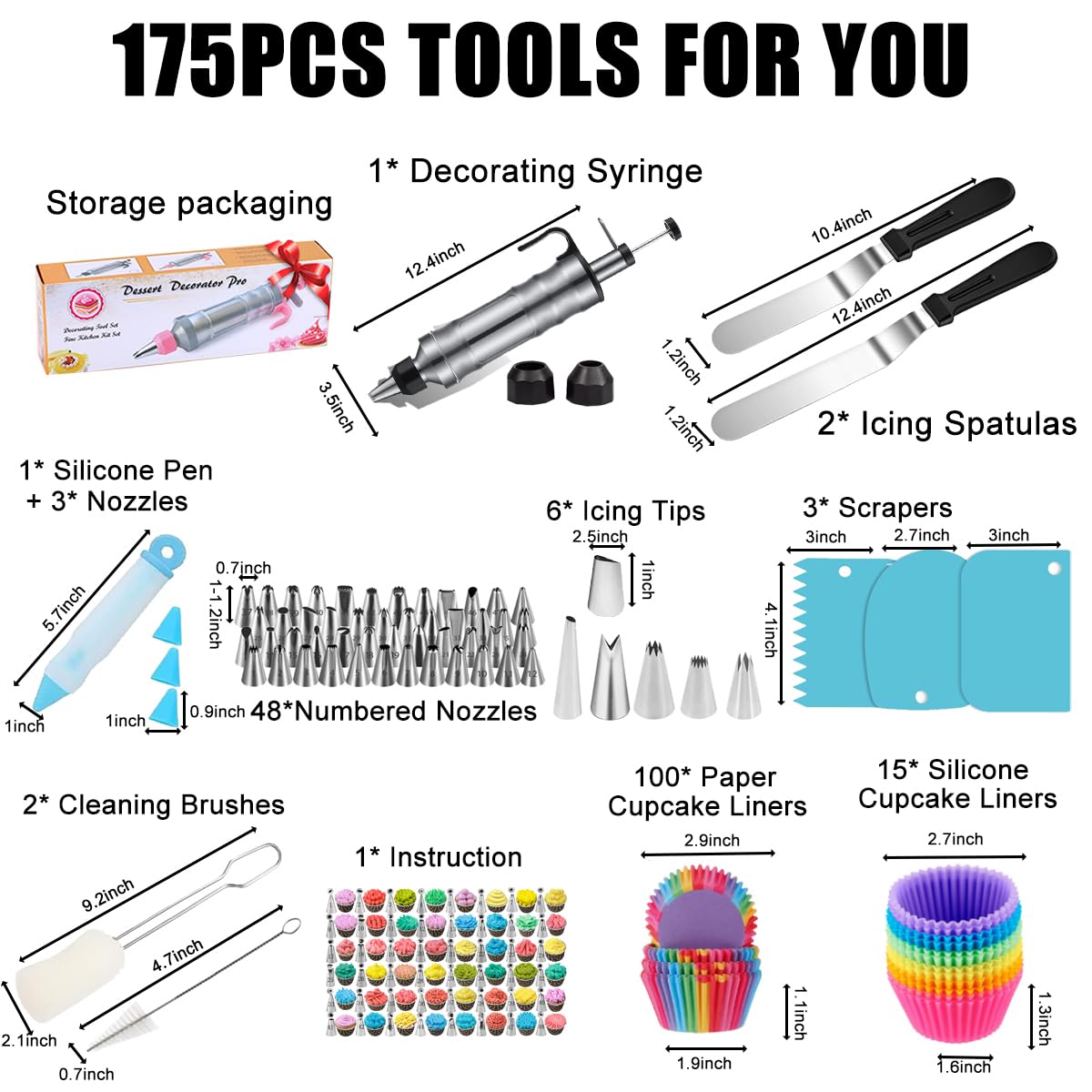 175PCS Icing Decoration Gun Set, Cake Decorating Kit with 48 Piping Tips, Baking Supplies, Icing Gun Kit, Frosting Piping Kit for Beginners, Cupcake, Baking kit, Cake Decorating Tool