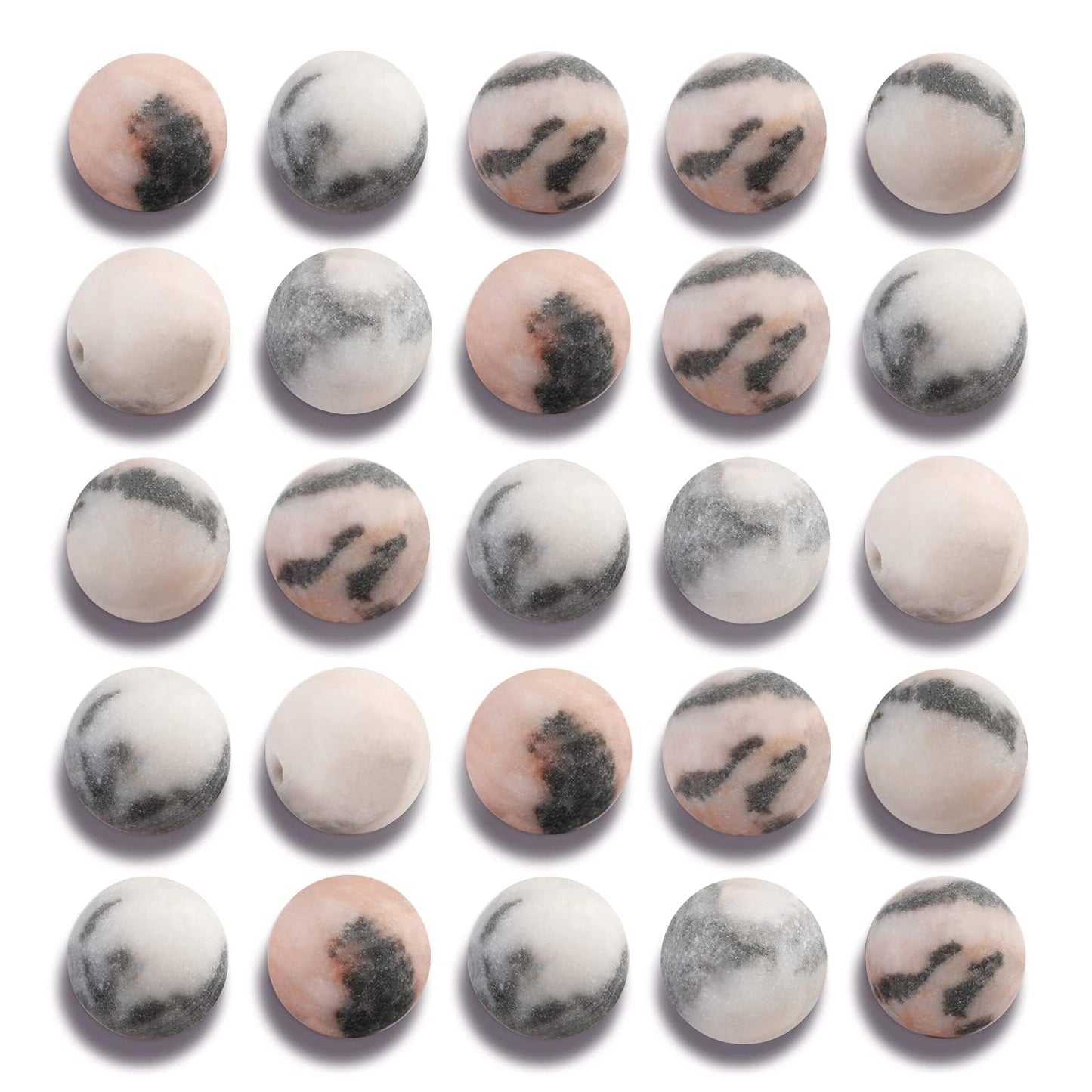 NITOPUPU 100Pcs 10mm Natural Matte Pink Zebra Jasper Beads Round Loose Gemstone Stone Beads for Jewerly Making with Crystal Stretch Cord