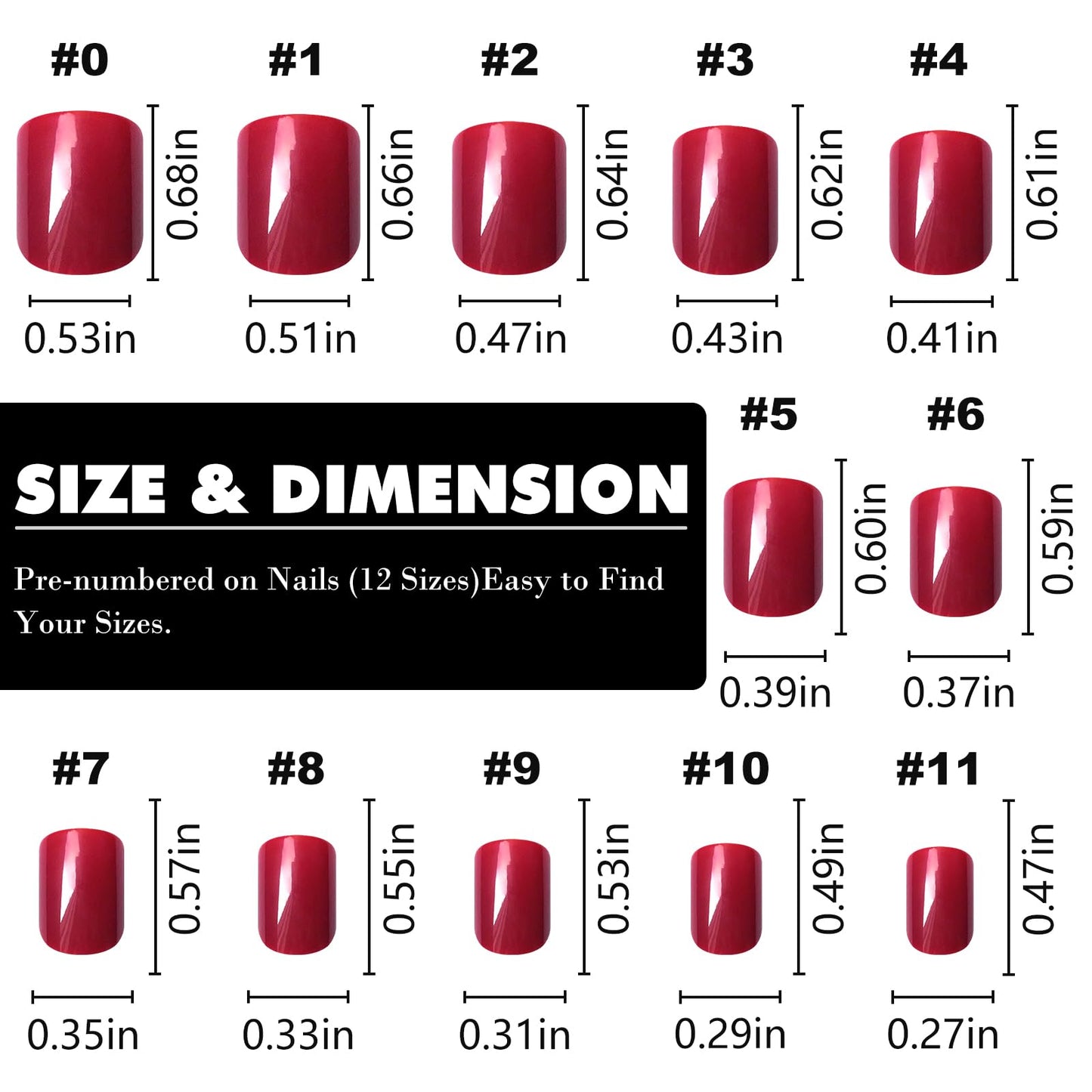 LuckForever Short Press on Nails 240pc Glossy Red Press on Nails Short Square Fake Nails Full Cover Round Fingernails Tips 10 Sheet Nail Glue Adhesive Tabs, Wooden Sticks Files Tools for Women Girls