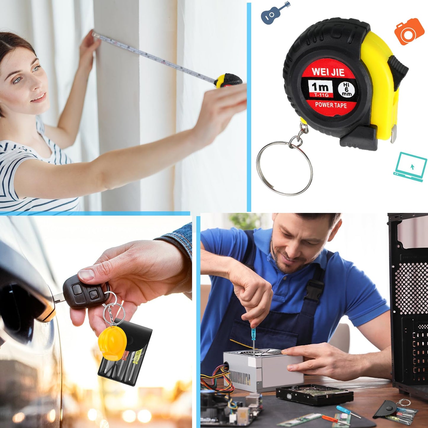 Jutom 108 Pcs Mini Construction Helmet Keychains Tape Screwdrivers Tool Adult Men Gifts Bulk for Easter Egg Stuffers Father's Day Construction Party Favors Gifts