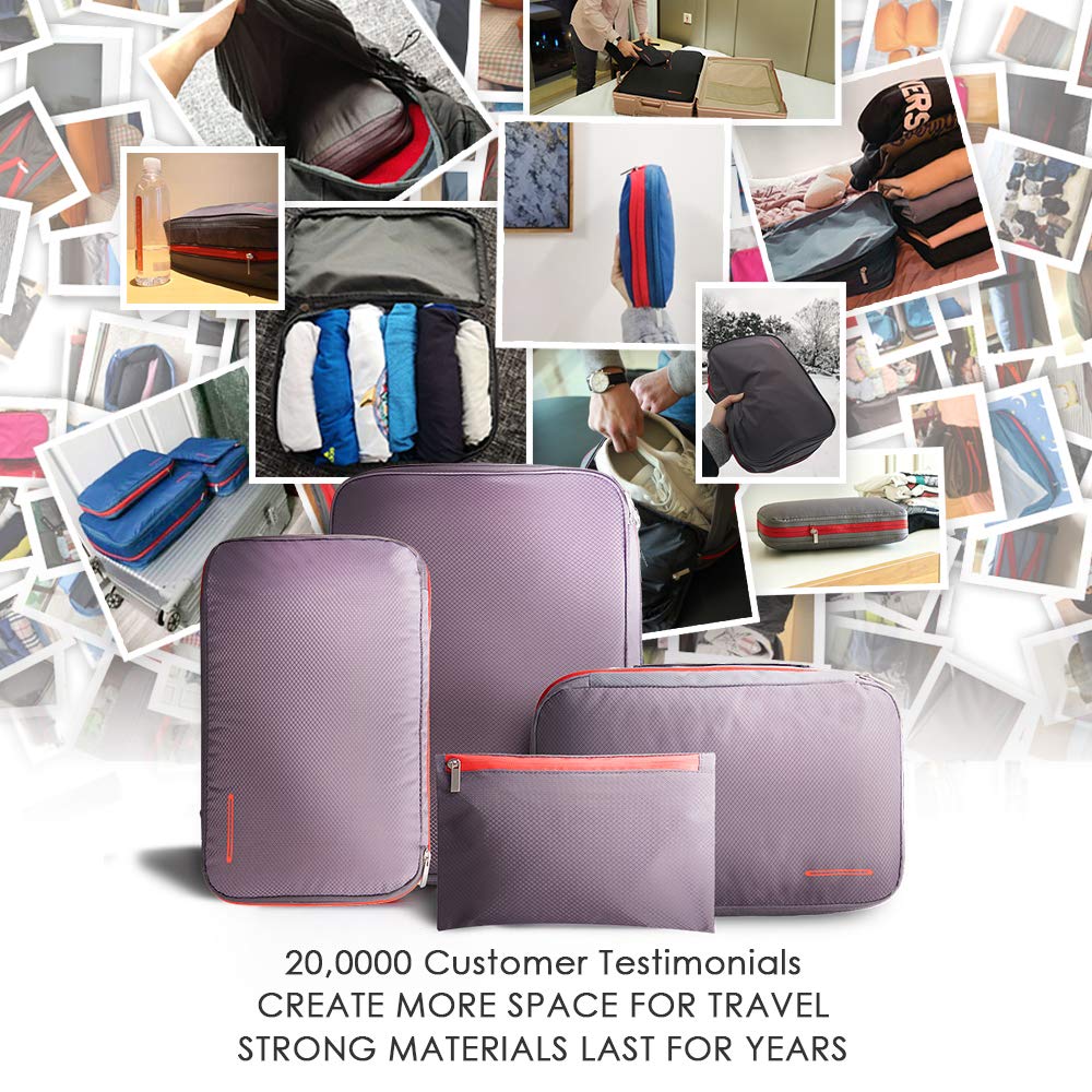 BeeNesting Compression Packing Cubes for travel carry on WaterProof Double Sided Small compressable packing bags 9L/GrayRed