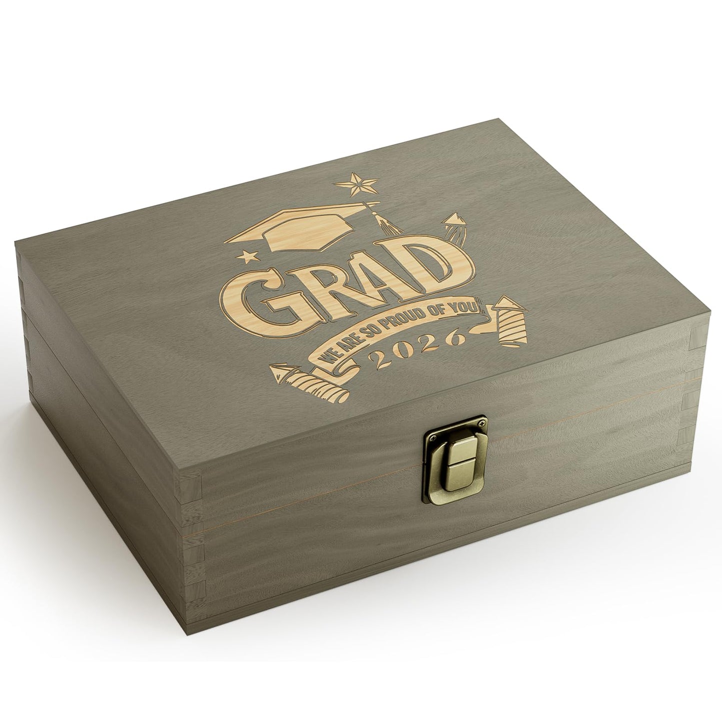 REMEIT Graduation Keepsake Box - Engraved Grad 2026 Wood Memory Box Congrats Grad Gift for Him Her, Perfect for Storing Graduation Memories & Mementos