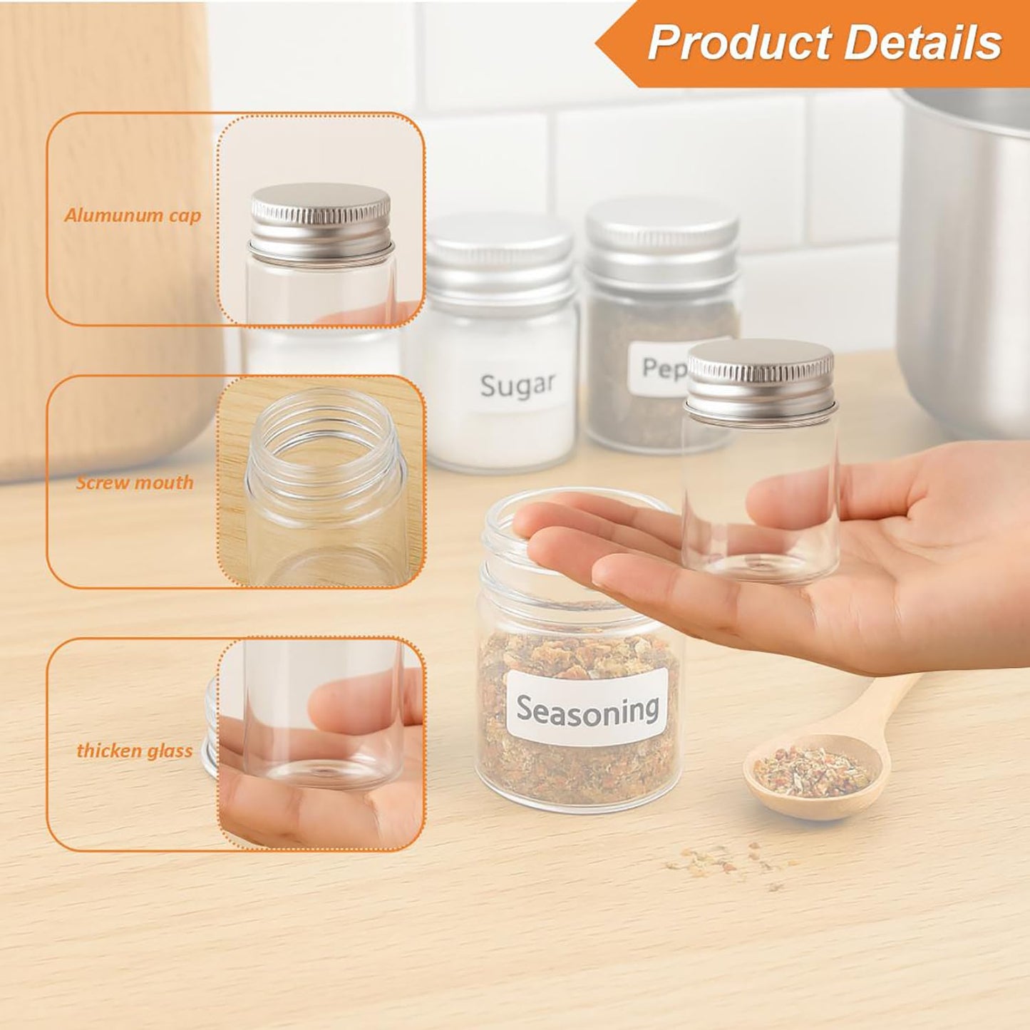 ROHIJALE 30 Pack 15ml/0.5Oz Clear Glass Jars with Aluminum Screw Lids Small Refillable Bottles Leakproof Empty Mini Containers for Samples, Spices, Beads, Cosmetics, DIY Crafts (4cm x 3cm)