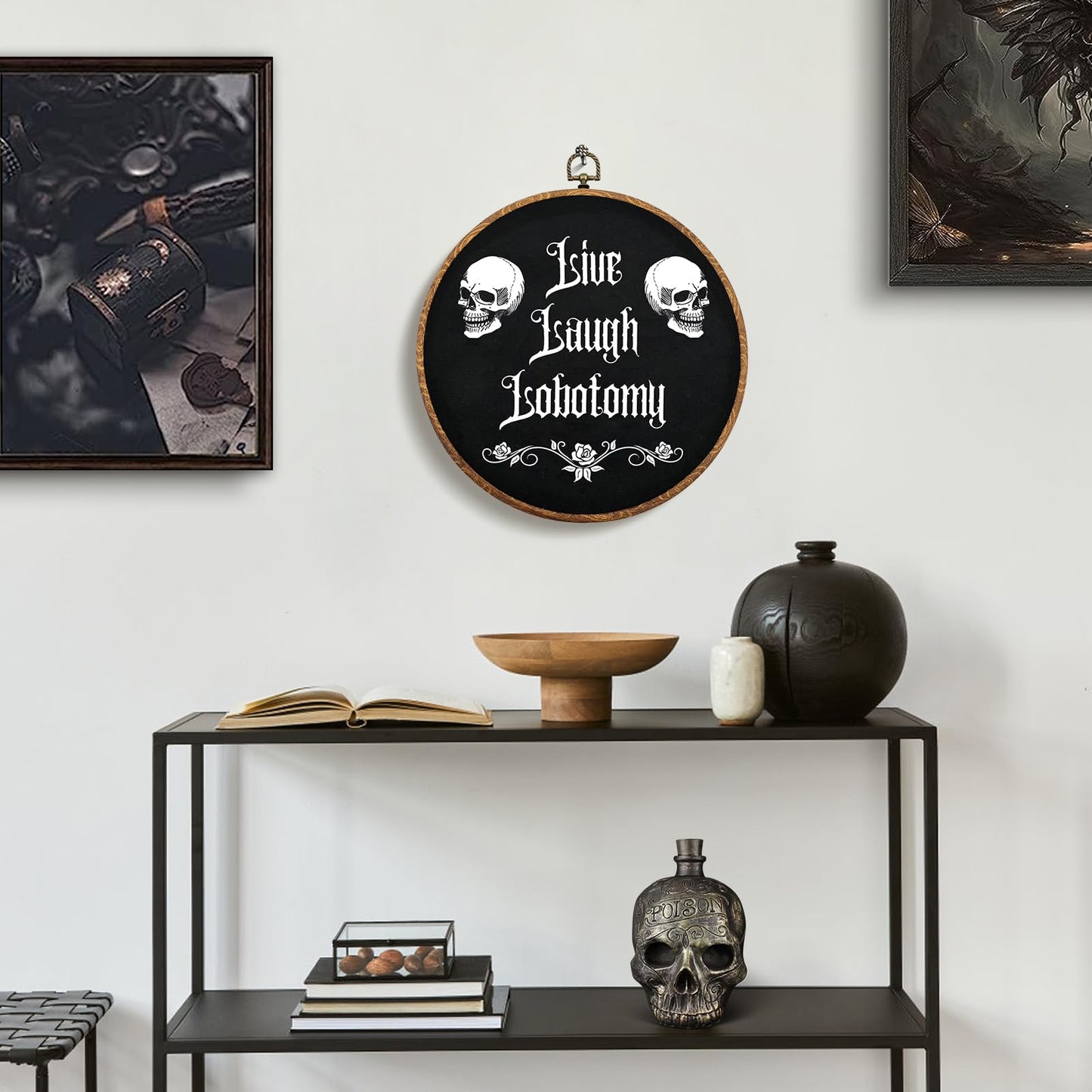 Gothic Wall Decor,Funny Humor Goth Home Decor,Live Laugh Lobotomy Sign For Gothic Decor,Dark Black Wall Art Hanging for Bedroom,Kitchen,Bathroom,Office