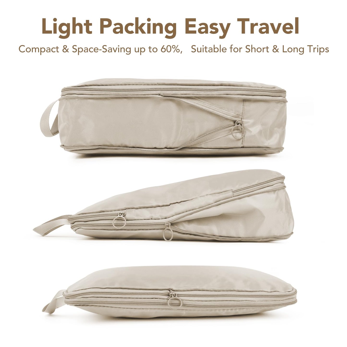 Packing Cubes for Travel,Space-Saving & Stylish Minimalist Design Lightweight,Traval Organizer Bags for Luggage，Compression Packing Cubes Set 4 - Gifts for Women Beige