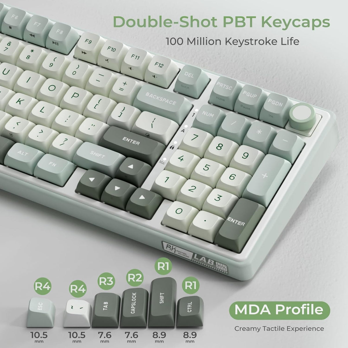 RK ROYAL KLUDGE R98 Pro Creamy Mechanical Keyboard, 96% Wired Gaming Keyboard RGB Backlit with Number Pad and Volume Knob, Gasket Mount, MDA Profile PBT Keycaps, Hot Swappable Pre-lubed Tactile Switch