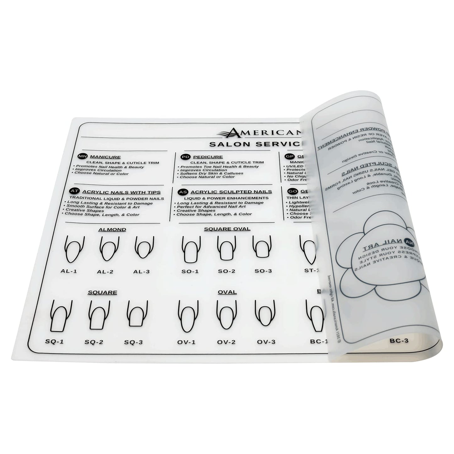 Americanails Silicone Salon Service Menu Mat, Professional Nail Salon Menu, Sales Tool, Helps Explain Services, Protects Nail Table, Wipes Clean With Acetone, Acrylic, Gel Natural Nail Services