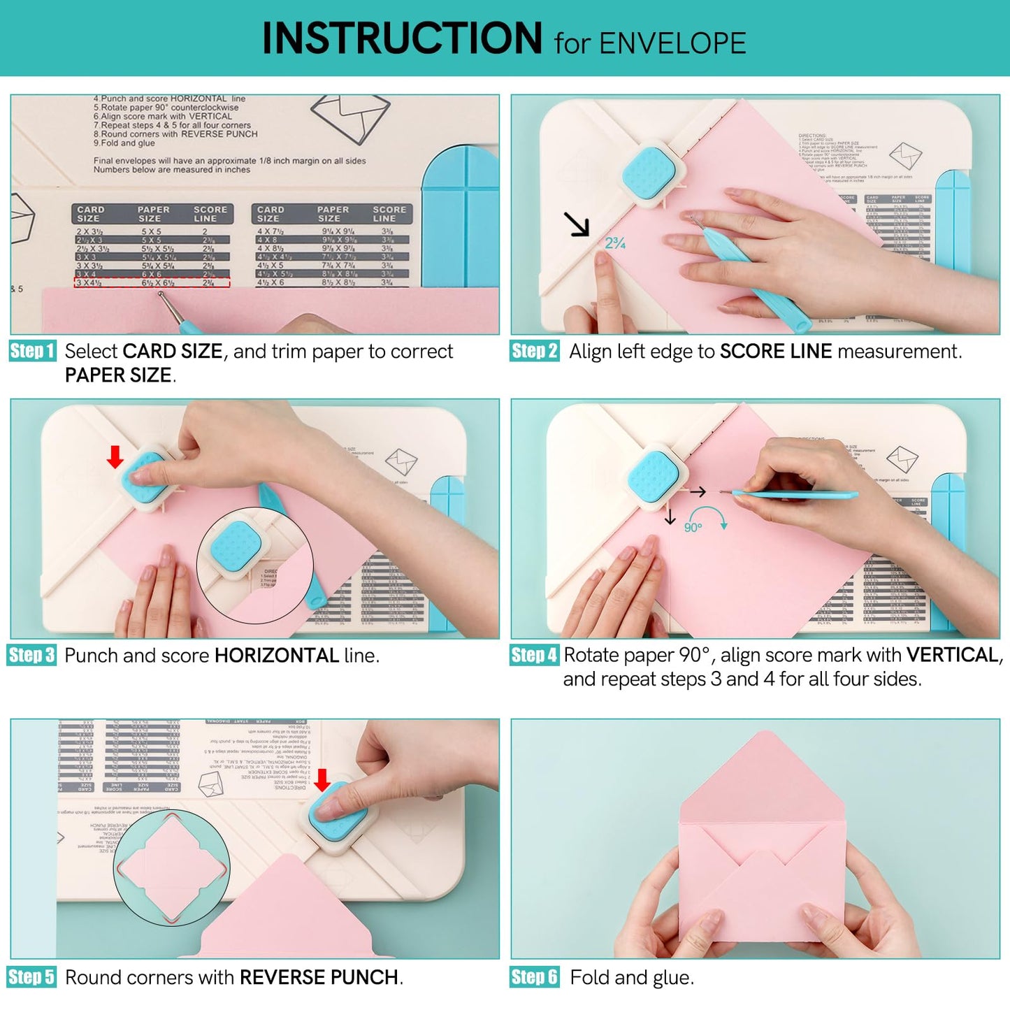 BAOFALI 3-in-1 Punch Board for Envelopes Gift Boxes Bows with Indentation Pen for Creating Custom Envelopes, Bows, and Gift Boxes Birthday Party of Different Sizes. Card Making and DIY Projects