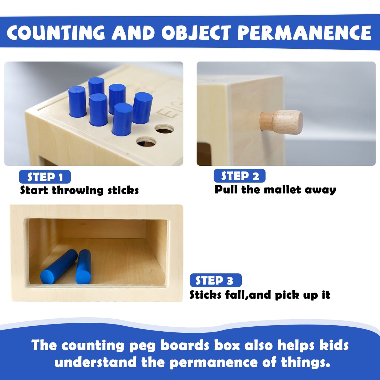 Wooden Montessori Toddler Counting Peg Board Box - Numbers & Math Toys for 1-3 Year Olds