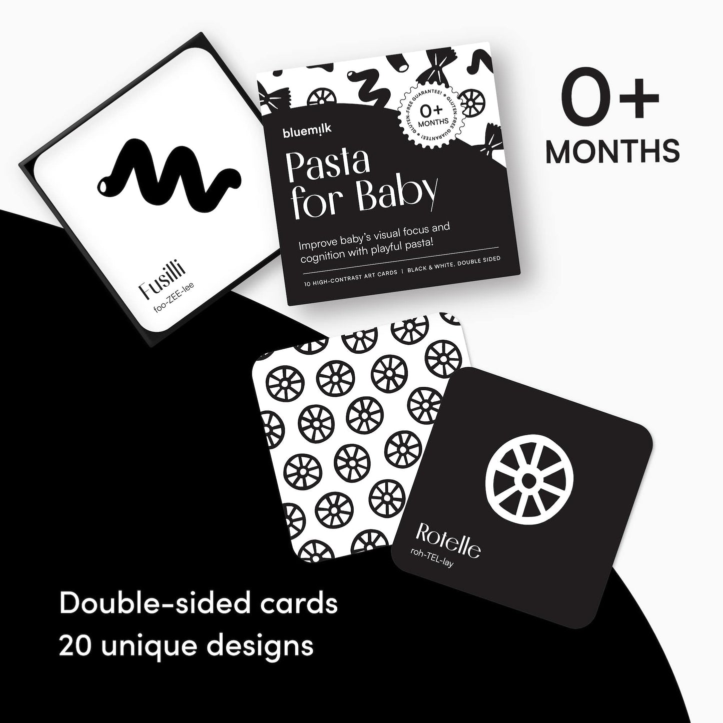 Pasta for Baby High Contrast Cards Sensory Toy Learning Activity Large Black and White Flash Cards Newborn Tummy Time Play 0+ Months Infant Essentials Curious Baby Activity Gift Set