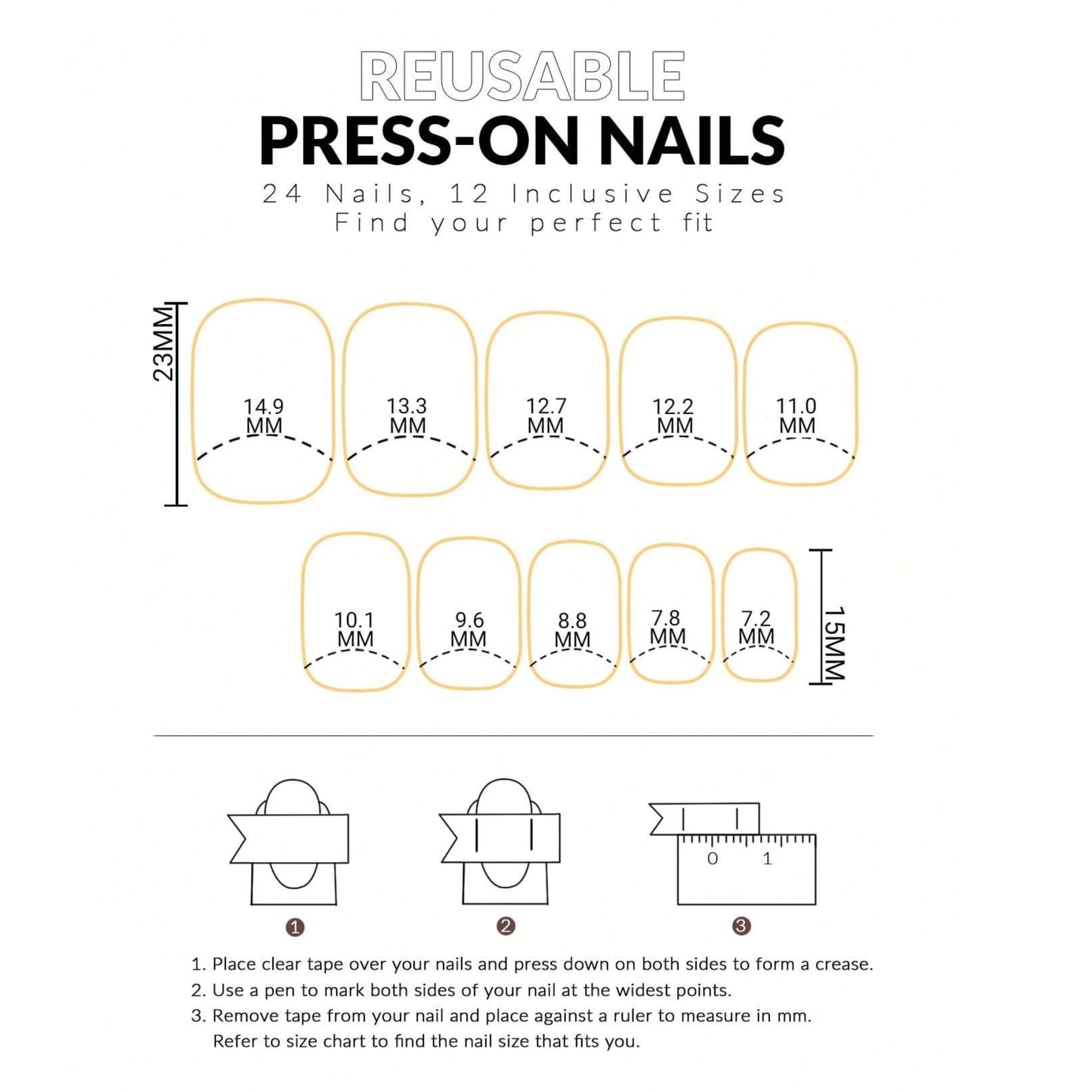 24pcs Medium Square Tip Press-On Nails Perfect Fit Acrylic Full Cover Stick on Nails Set Including: 1pc Nail File 1pc Jelly Glue Suitable For Women And Girls Daily Life Party Use