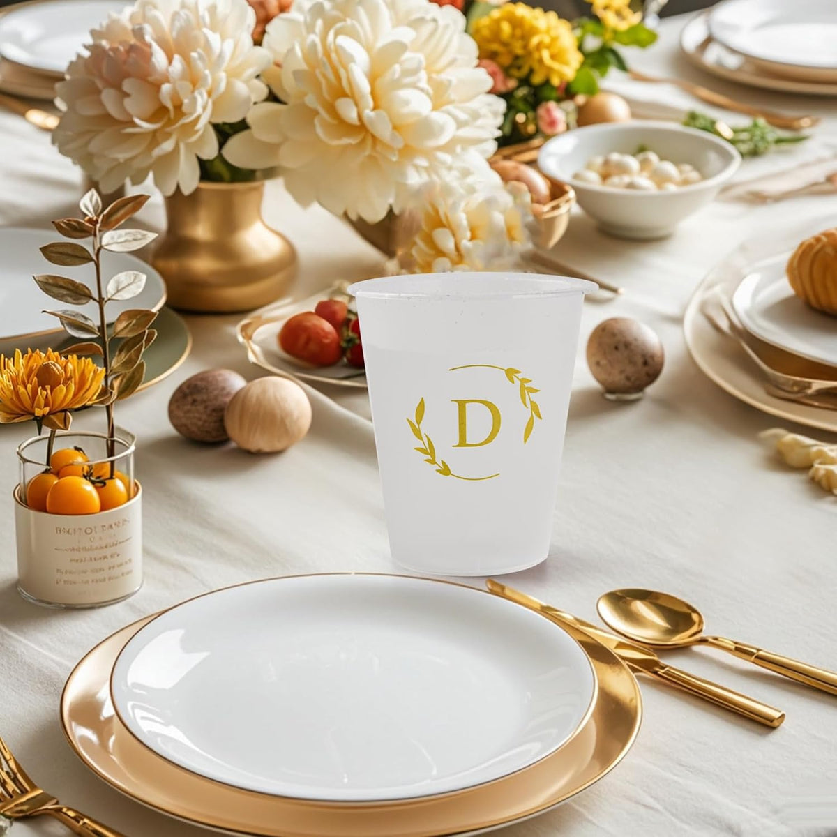 100 Monogrammed Cups Disposable Initial Plastic Cup 12 oz Wedding Personalized Cup for Wedding Reception Baby Shower Birthday Party(Letter M)