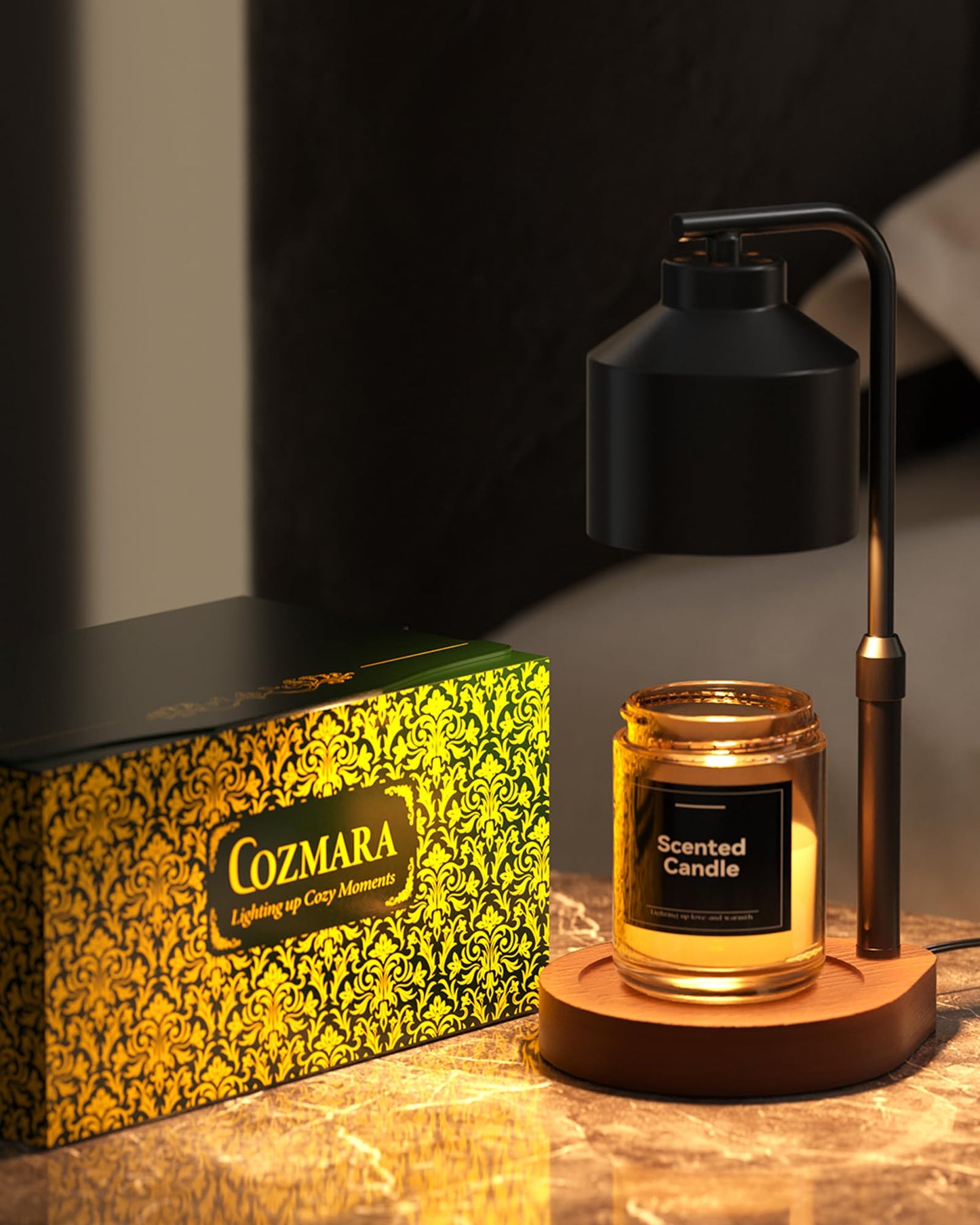 Cozmara Candle Warmer Lamp with Timer & Dimmer for Yankee Candles, Adjustable Height Candle Warmer for Jar Candles, Wax Melt Lamp for Home Decor & Gifts, Black, 2 Bulbs