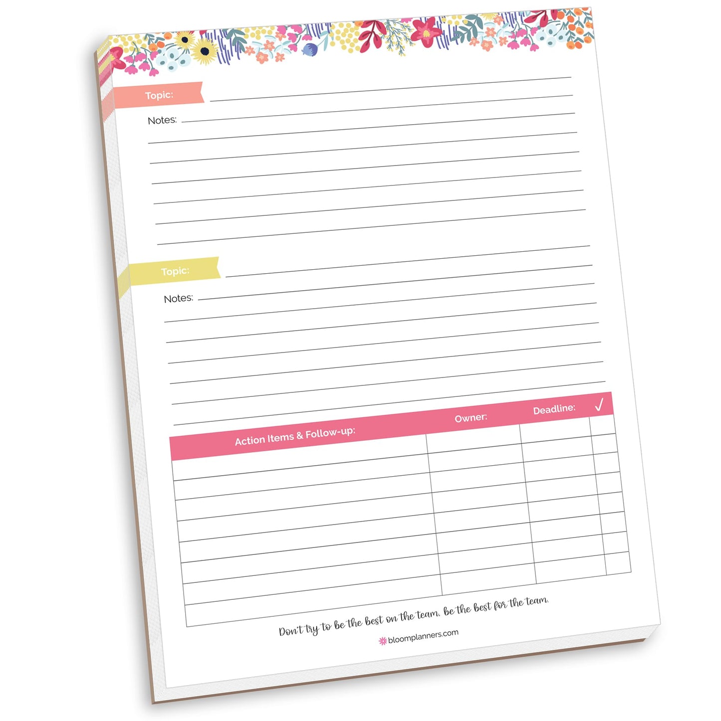 bloom daily planners 8.5" x 11" Double Sided Meeting Pad - Topics, Takeaways, Action Items & Follow-Ups - Undated Meeting Notes Agenda Organizer