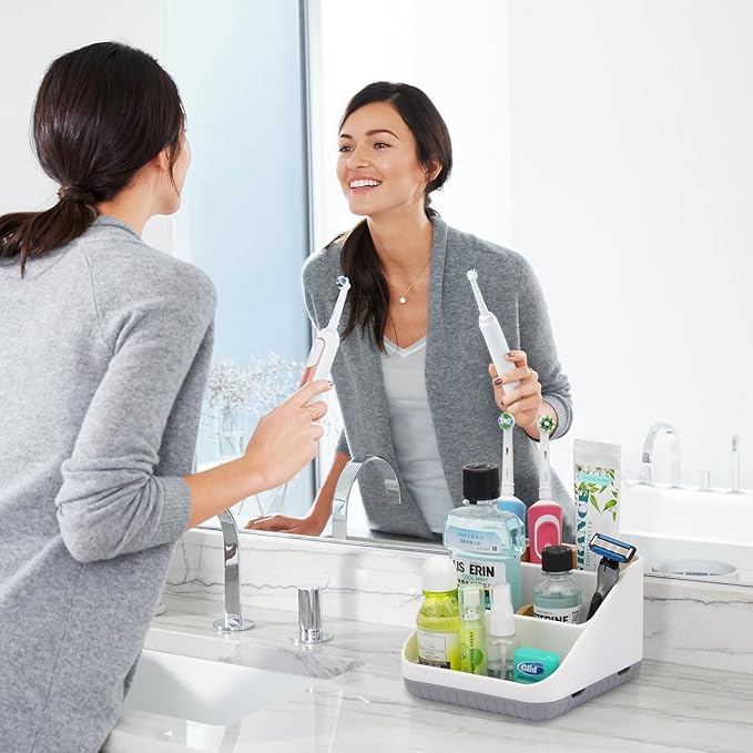 Chintu Bathroom Toothbrush Holders for Countertop - Electric Toothbrush Organizer 6 Slots Tooth Brush Organization for Kids Family, Toothpaste Holder for Bathroom Vanity Organizer Storage White