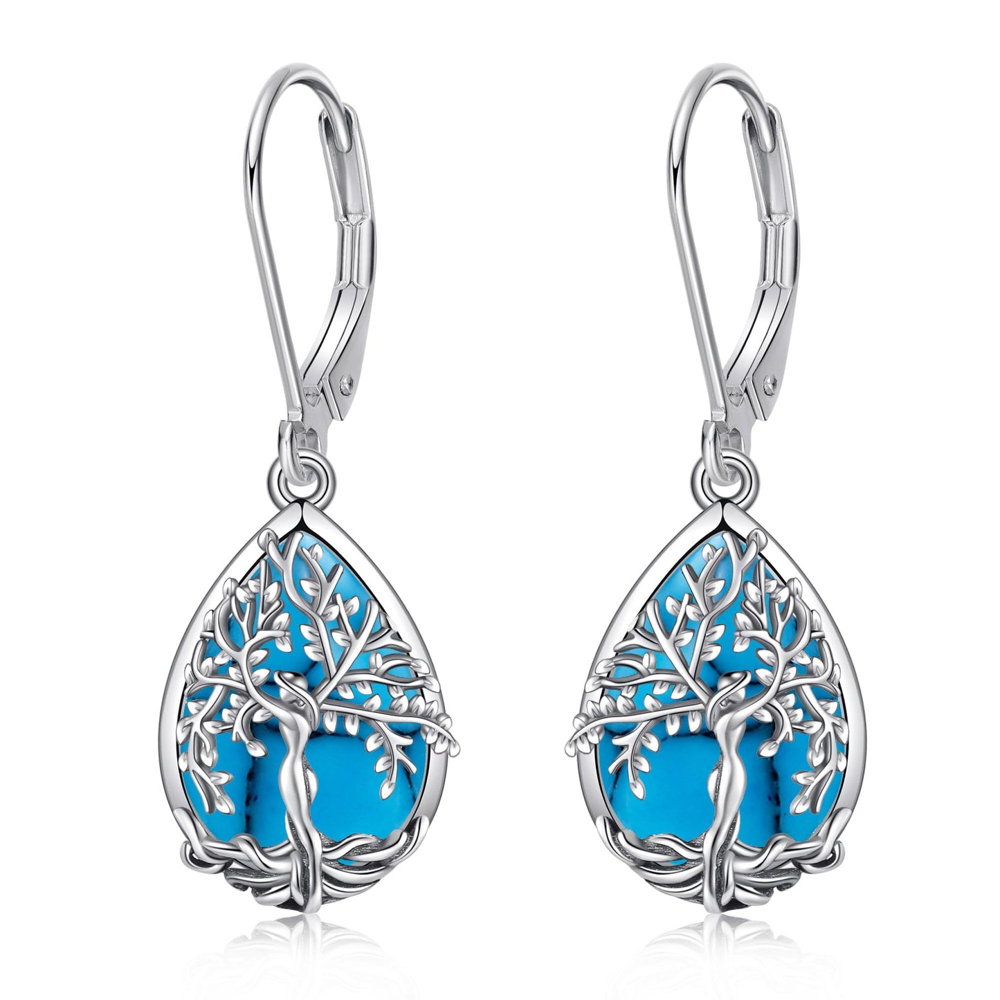 ONEFINITY Turquoise Tree of Life Earrings Sterling Silver Turquoise Tree of Life Dangle Drop Earrings Teardrop Turquoise Jewelry for Women