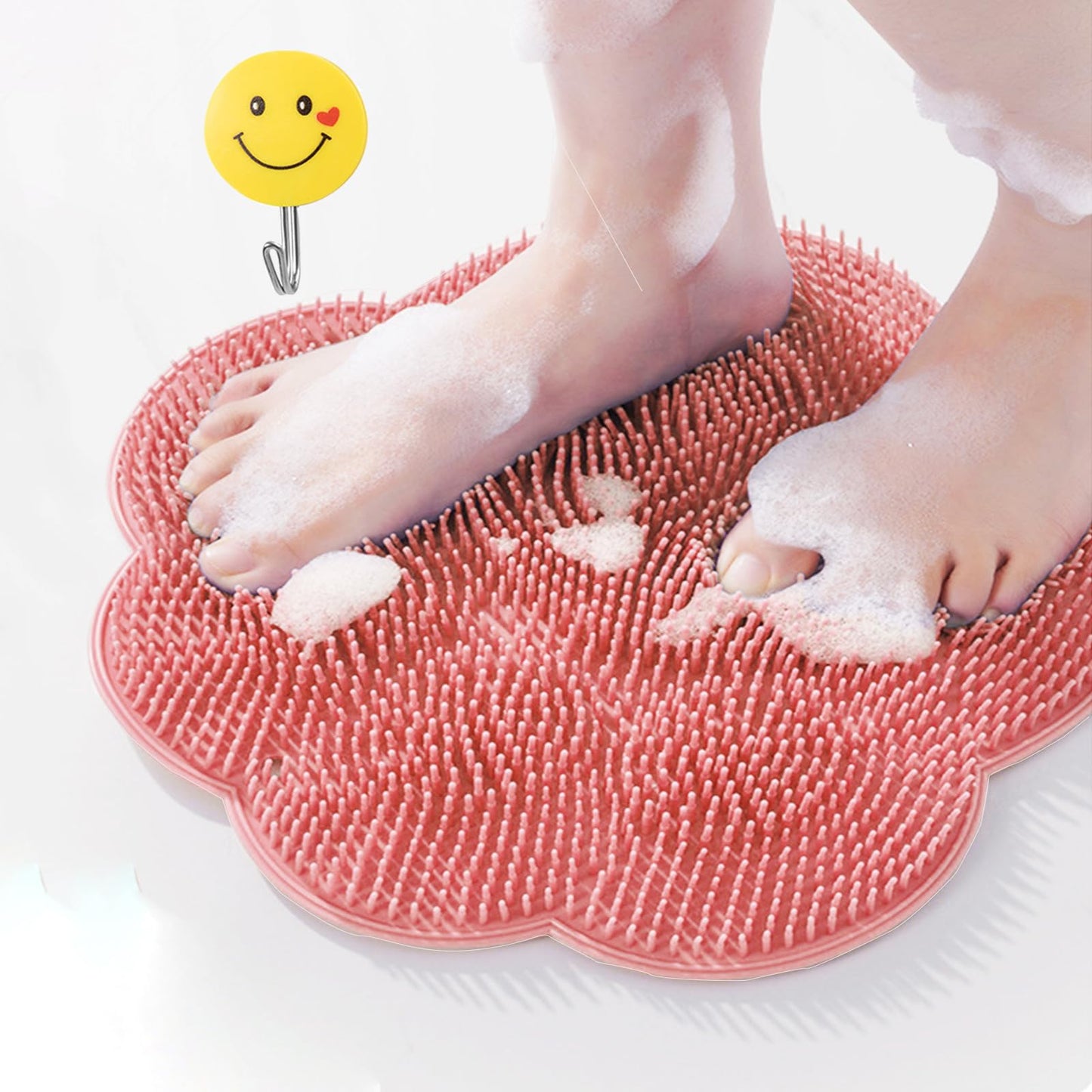 Foot Scrubber in Shower,Shower Foot Scrubber Mat,Silicone Foot Scrubber for Shower,Silicone Body Scrubber with Suction Cups,Bath Feet Scrub Mat with Storage Hook(Pink)