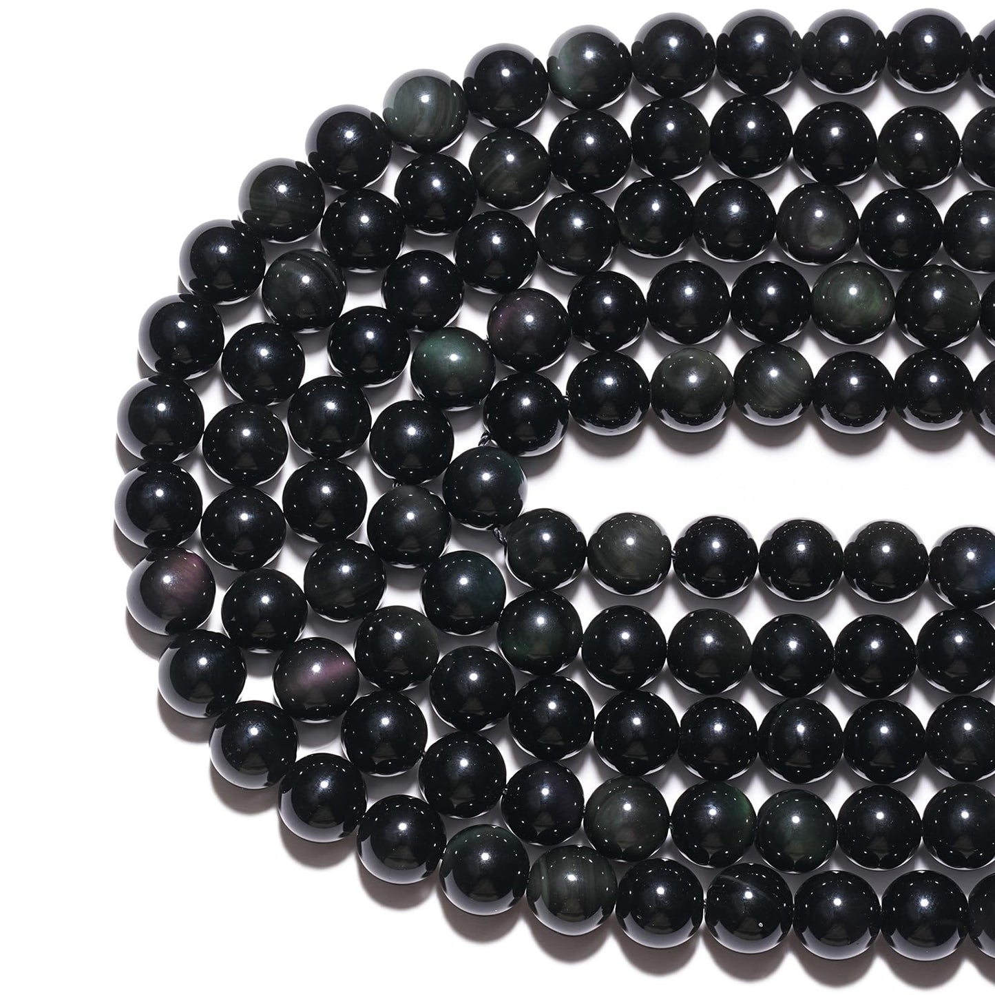 8mm Natural Rainbow Black Obsidian Gemstone Beads Polished Round Smooth Stone Beads for Bracelets Jewelry Making 15inch Loose Beads