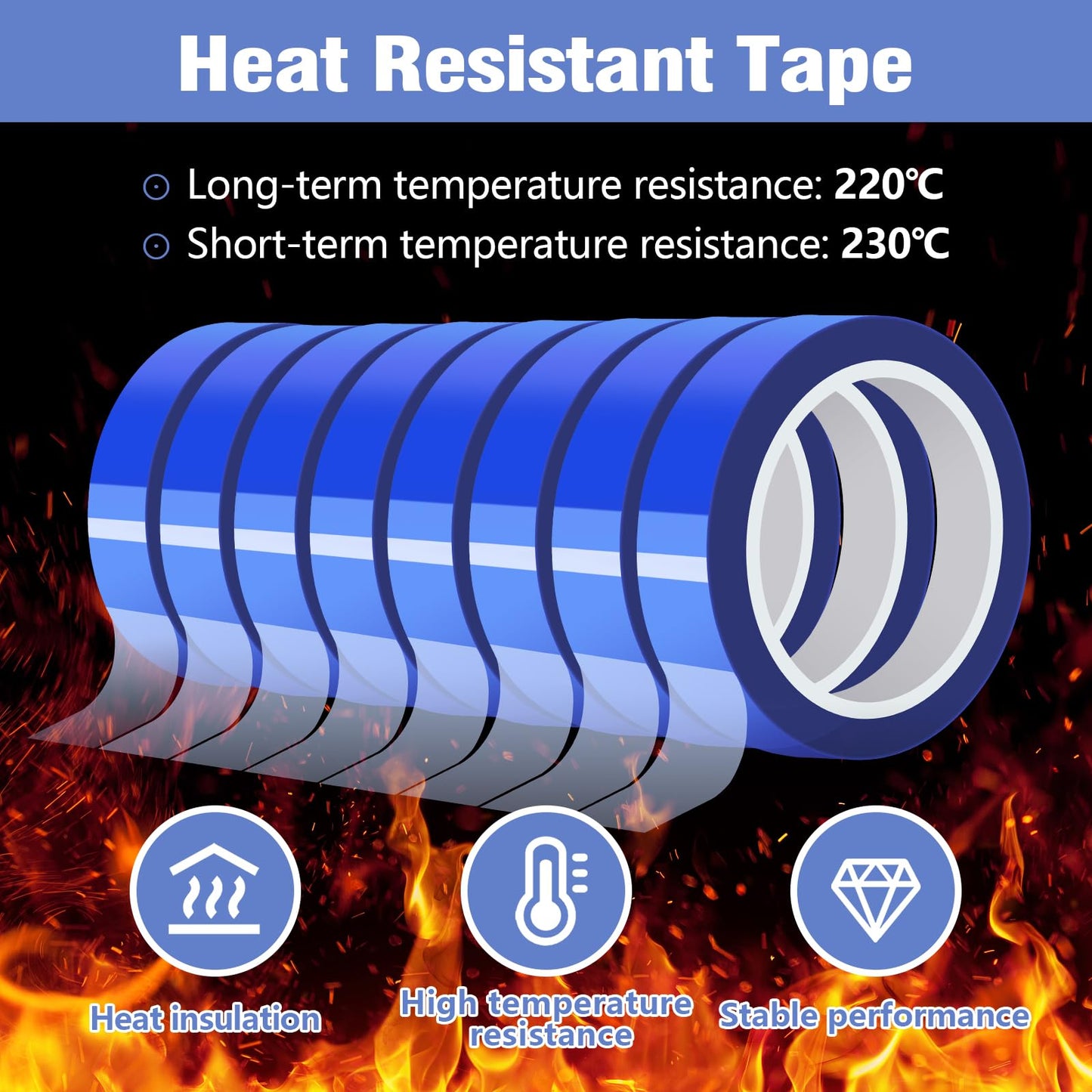 Fyguard 8 Rolls 20mm × 30m (98ft) Blue Sublimation Tape Heat Transfer Tape, Heat Resistant Tape for Sublimation Printer Electronic Soldering, No Residue