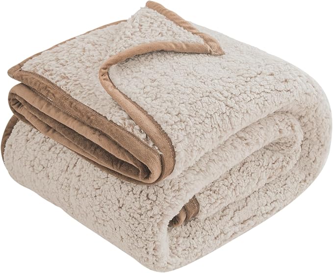 EMME Fuzzy Blanket Soft Fleece Throw Blankets for Women, Fluffy Sherpa Throws(Plush Khaki,60"x80")