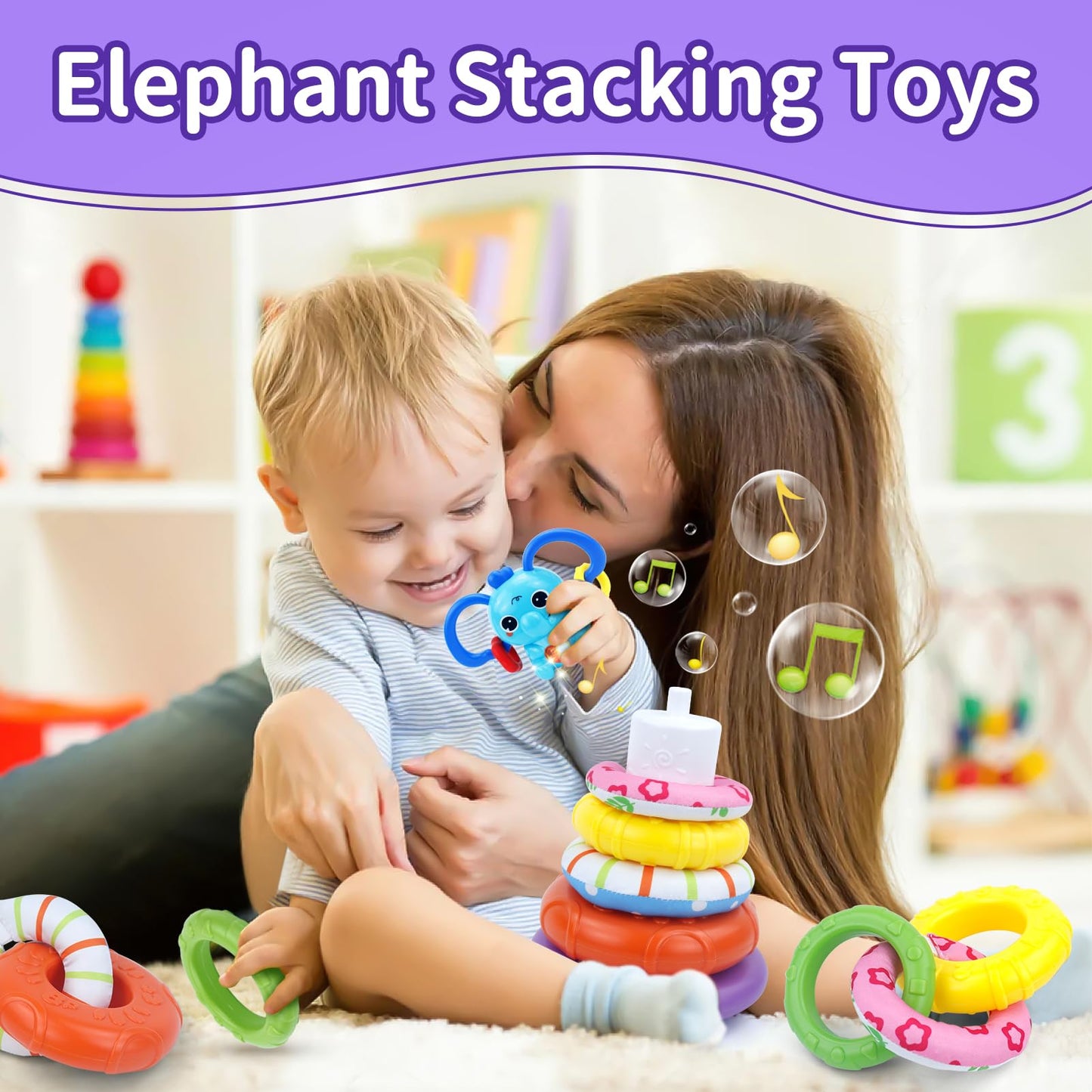 usrela 4 in 1 Baby Toys for 6 12 18 Month, Learning Toys for Babies 6-12 Months, Busy Cube, Stacking Sorter, Piano Xylophone Pull String Travel Toy, Birthday Gifts for Toddlers 1 2 Years Old